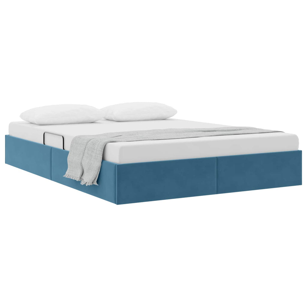 Ottoman Bettgestell mit Speicher Dunkelblau 140 x 190 cm Samt