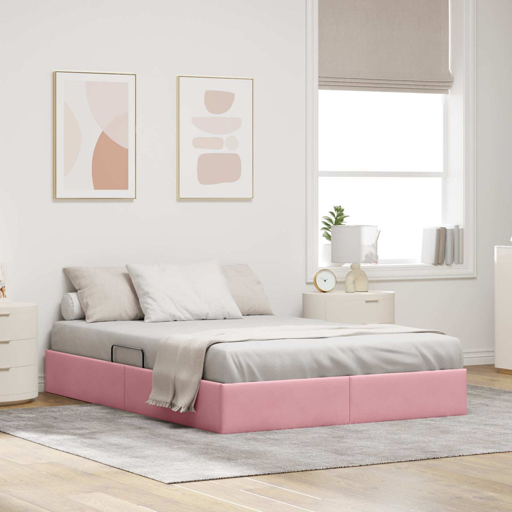 Ottoman Bettgestell mit Speicher Rosa 140 x 190 cm Samt