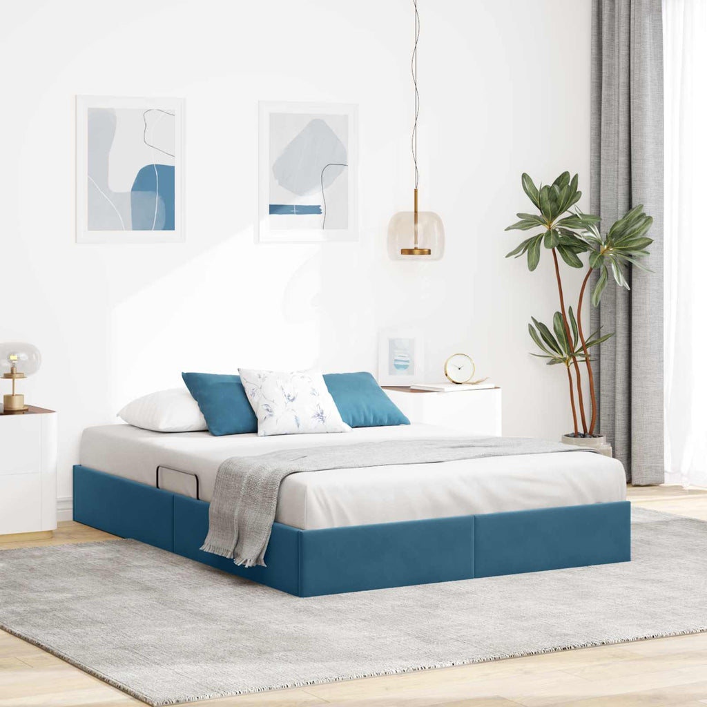 Ottoman Bettgestell mit Speicher Dunkelblau 140 x 200 cm Samt