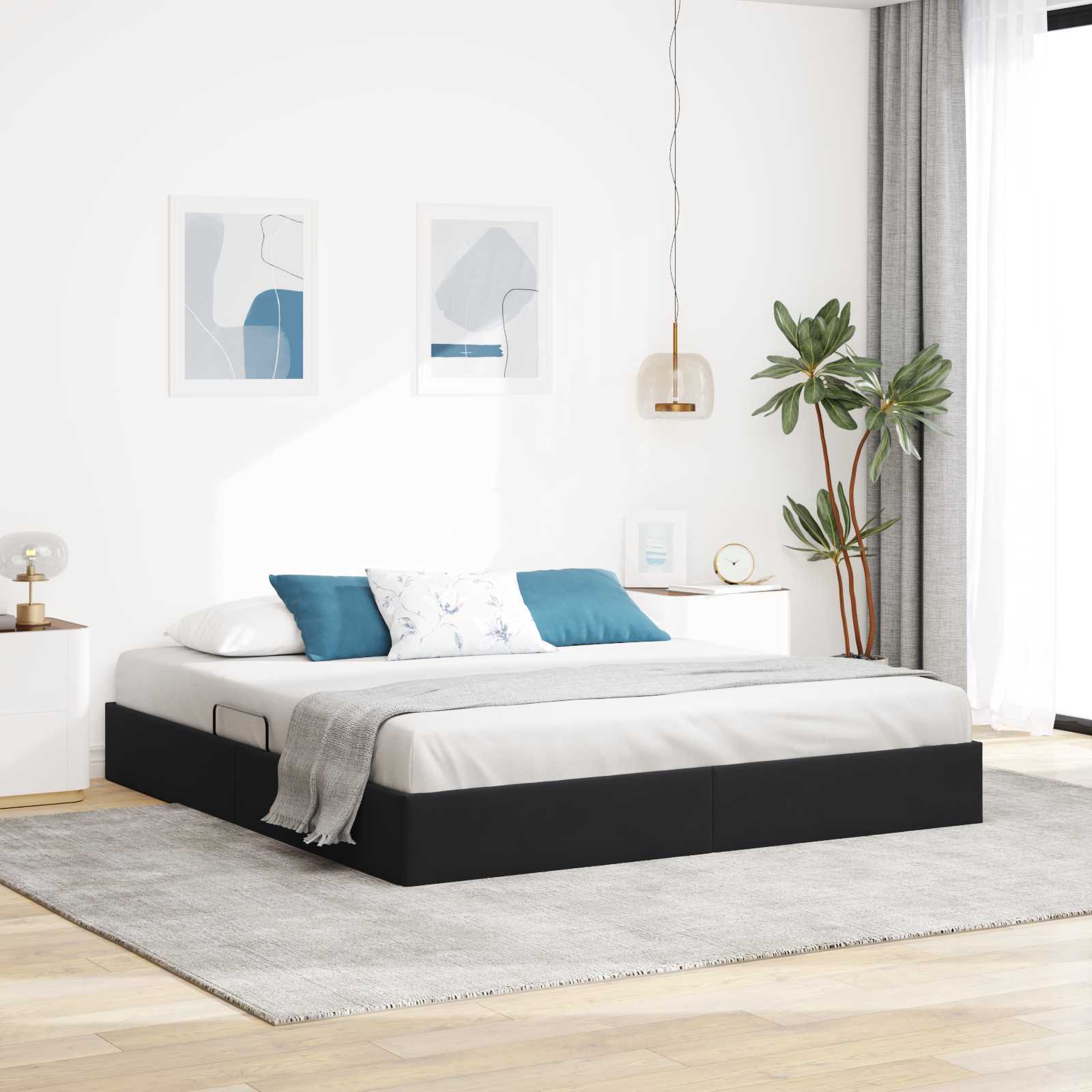 Ottoman Bettgestell mit Speicher Schwarz 180 x 200 cm Samt