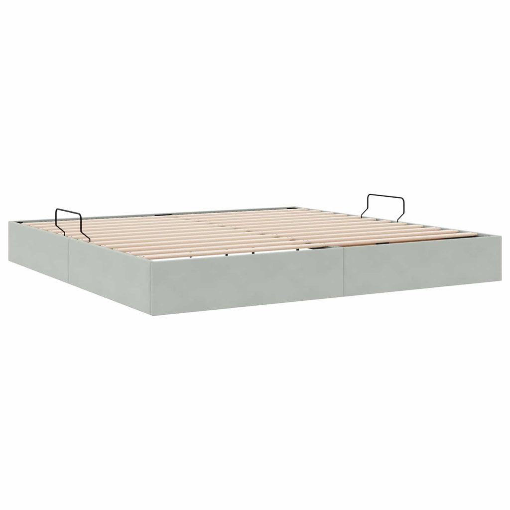 Ottoman Bettgestell mit Speicher Hellgrau 200 x 200 cm Samt