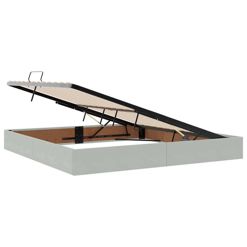 Ottoman Bettgestell mit Speicher Hellgrau 200 x 200 cm Samt