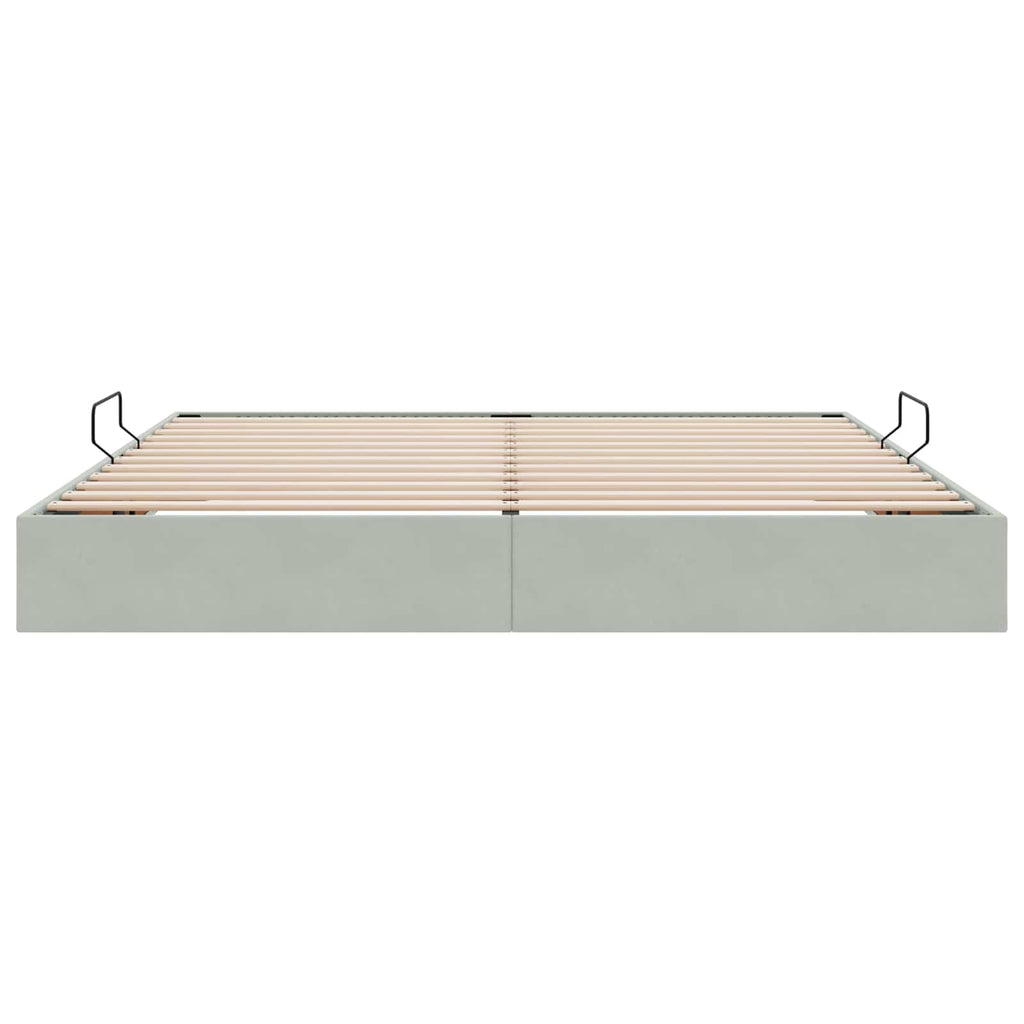 Ottoman Bettgestell mit Speicher Hellgrau 200 x 200 cm Samt