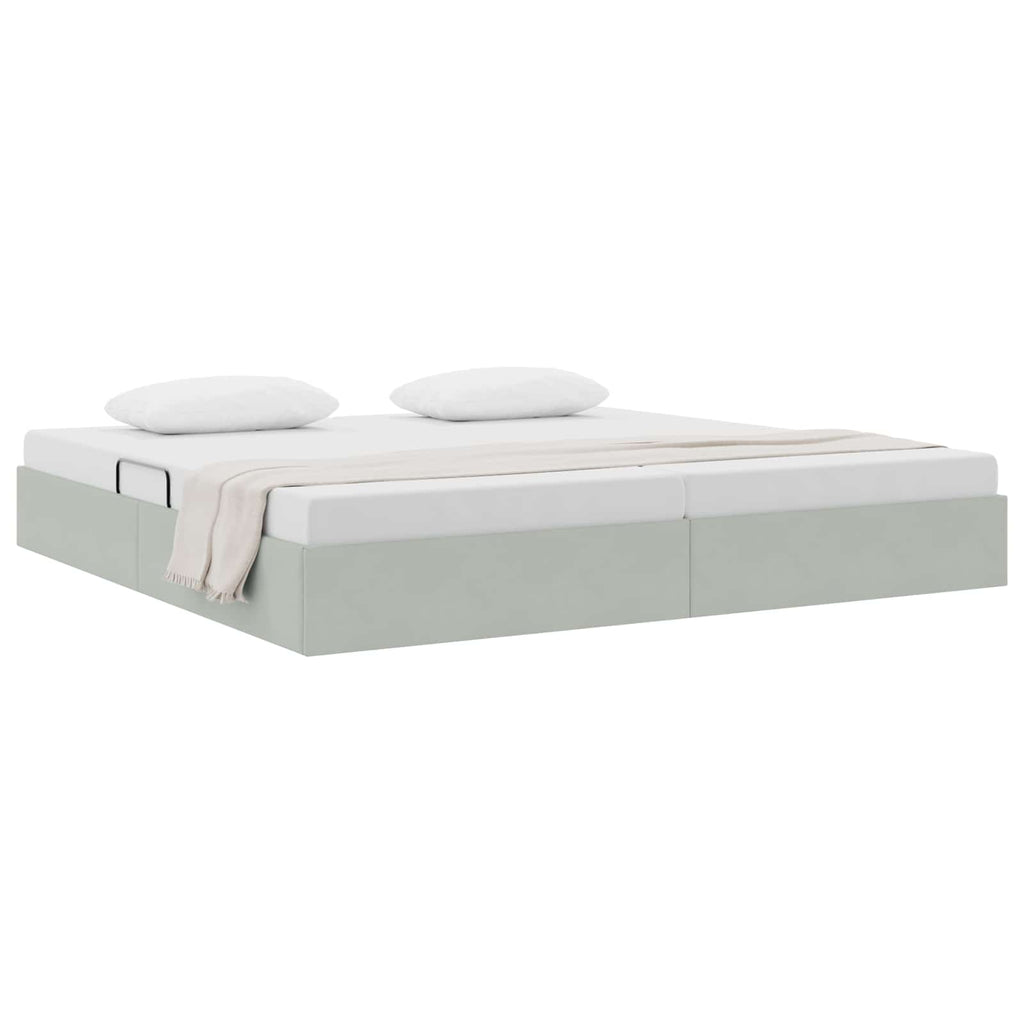Ottoman Bettgestell mit Speicher Hellgrau 200 x 200 cm Samt