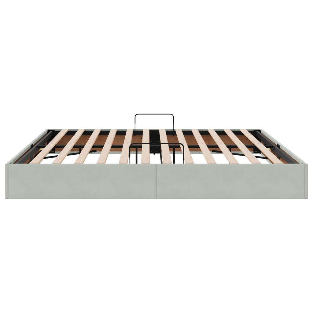 Ottoman Bettgestell mit Speicher Hellgrau 200 x 200 cm Samt