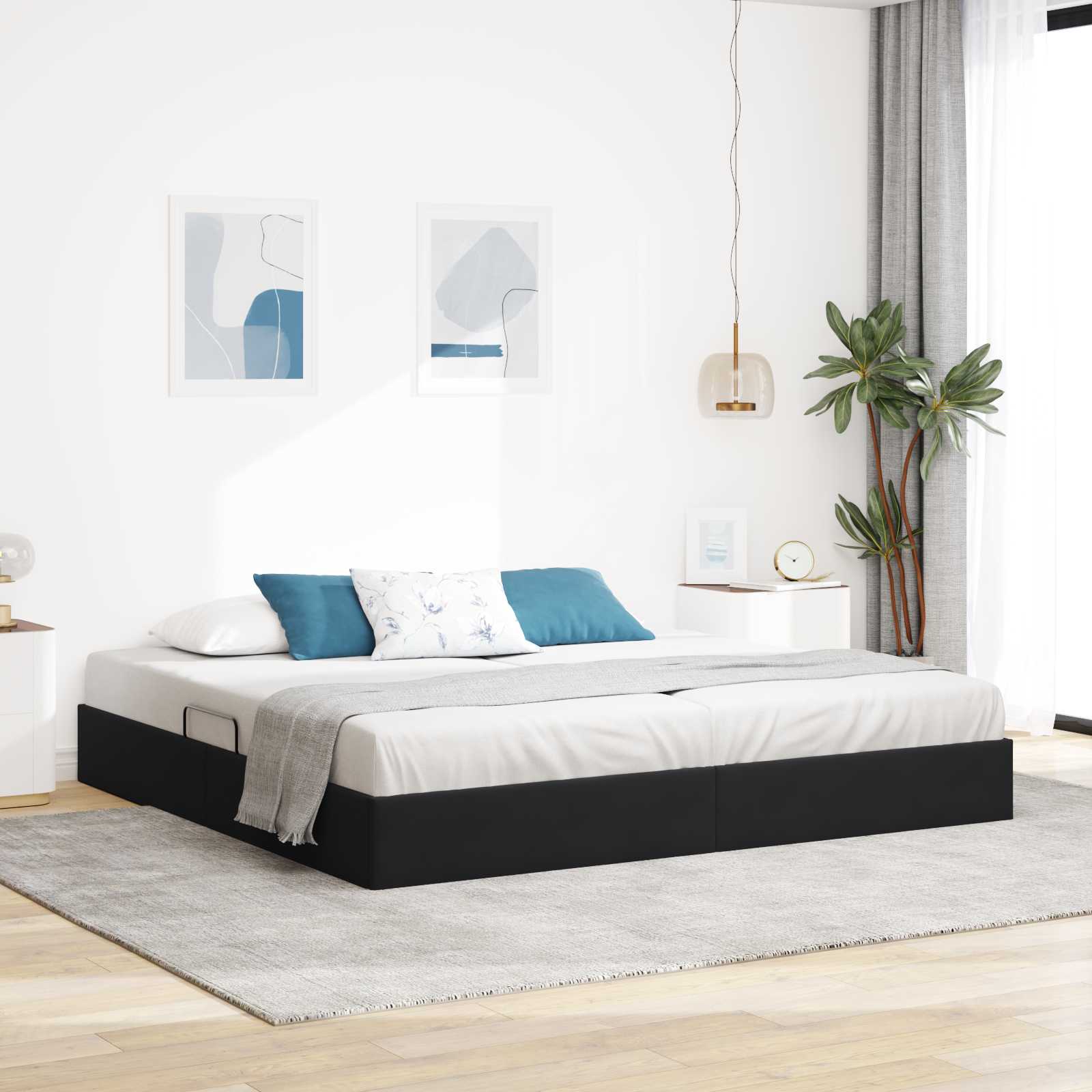 Ottoman Bettgestell mit Speicher Schwarz 200 x 200 cm Samt