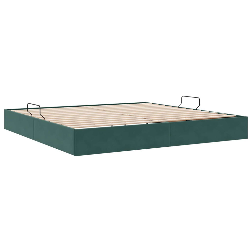 Ottoman Bettgestell mit Speicher Dunkelgrün 200 x 200 cm Samt