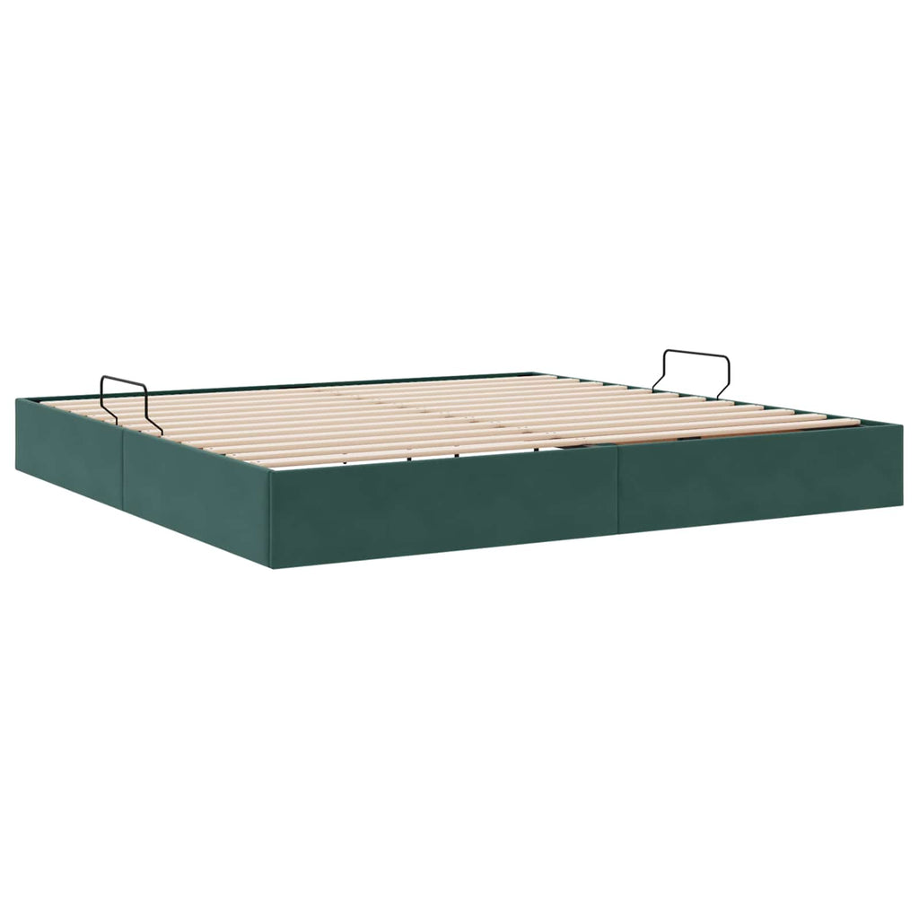 Ottoman Bettgestell mit Speicher Dunkelgrün 200 x 200 cm Samt