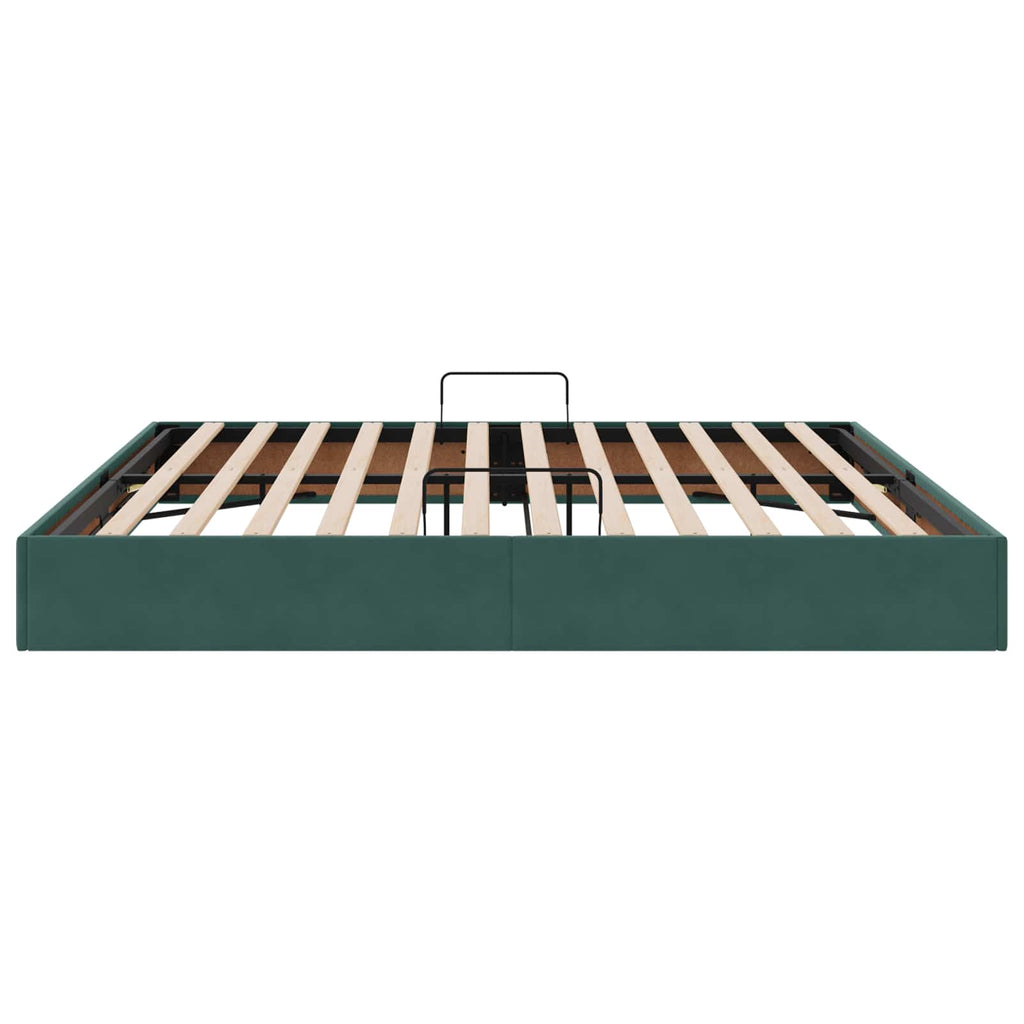 Ottoman Bettgestell mit Speicher Dunkelgrün 200 x 200 cm Samt