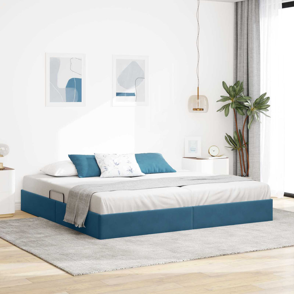 Ottoman Bettgestell mit Speicher Dunkelblau 200 x 200 cm Samt