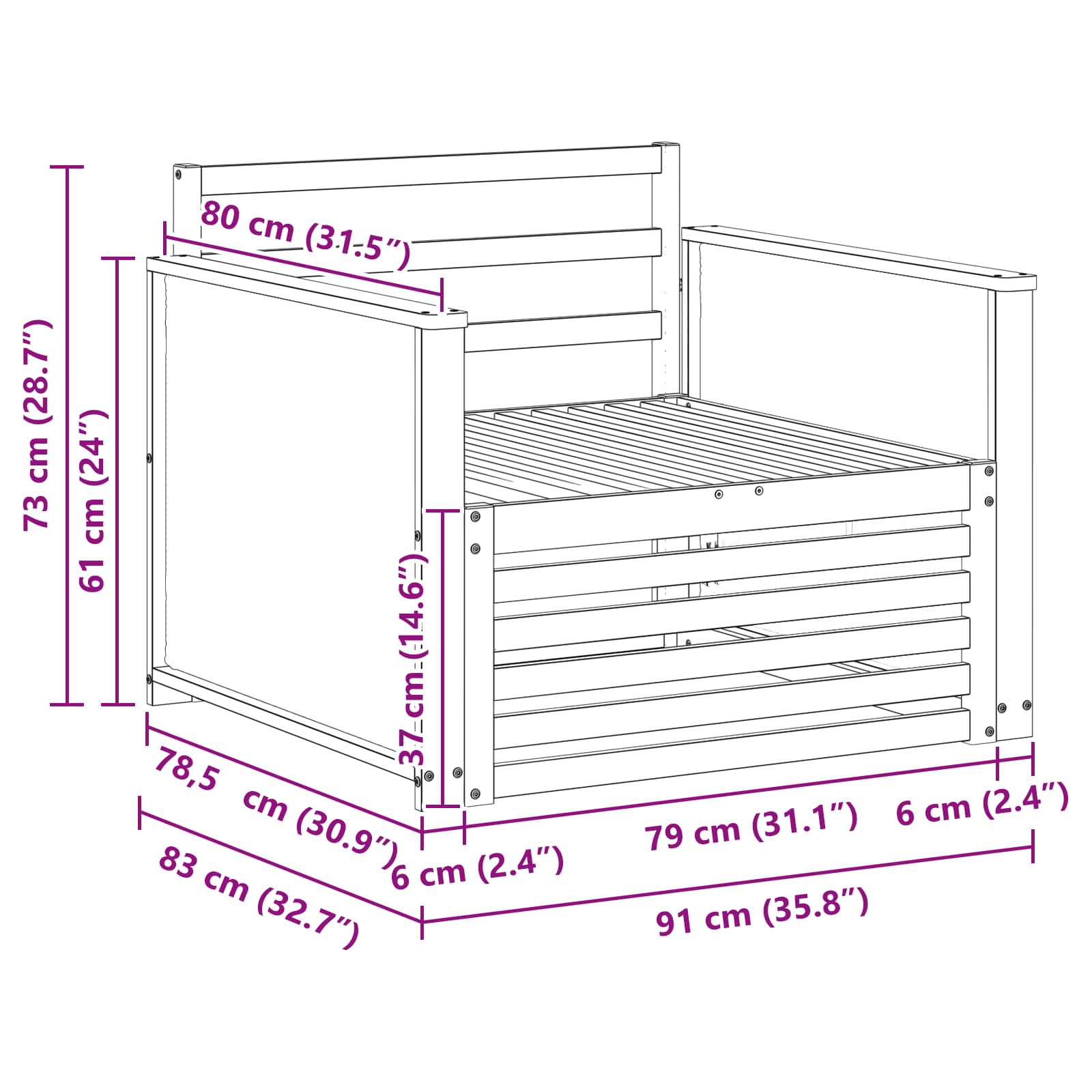 Outdoor Mittelsofa Massivholz Akazie Natur