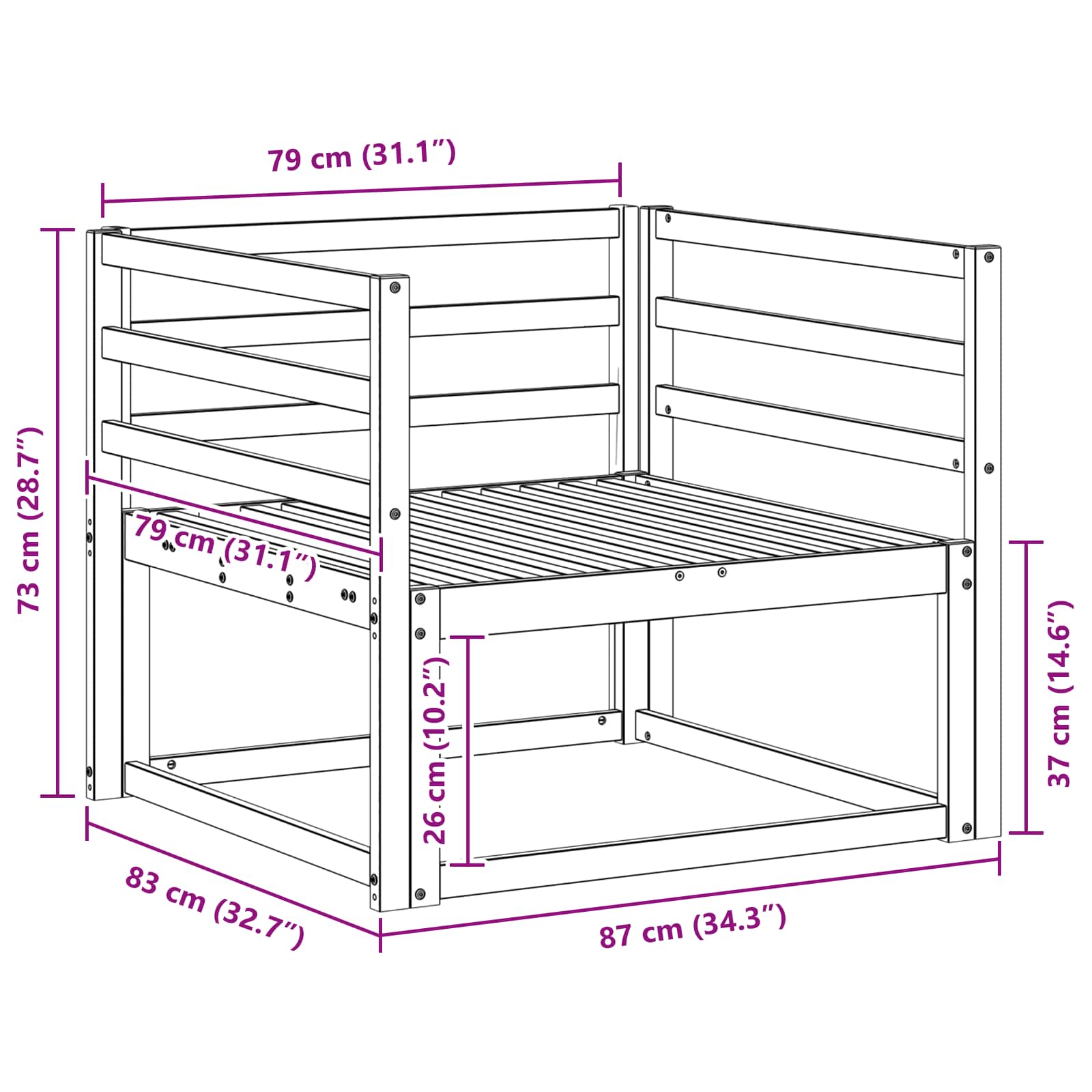 Outdoor Mittelsofa Massivholz Akazie Weiß