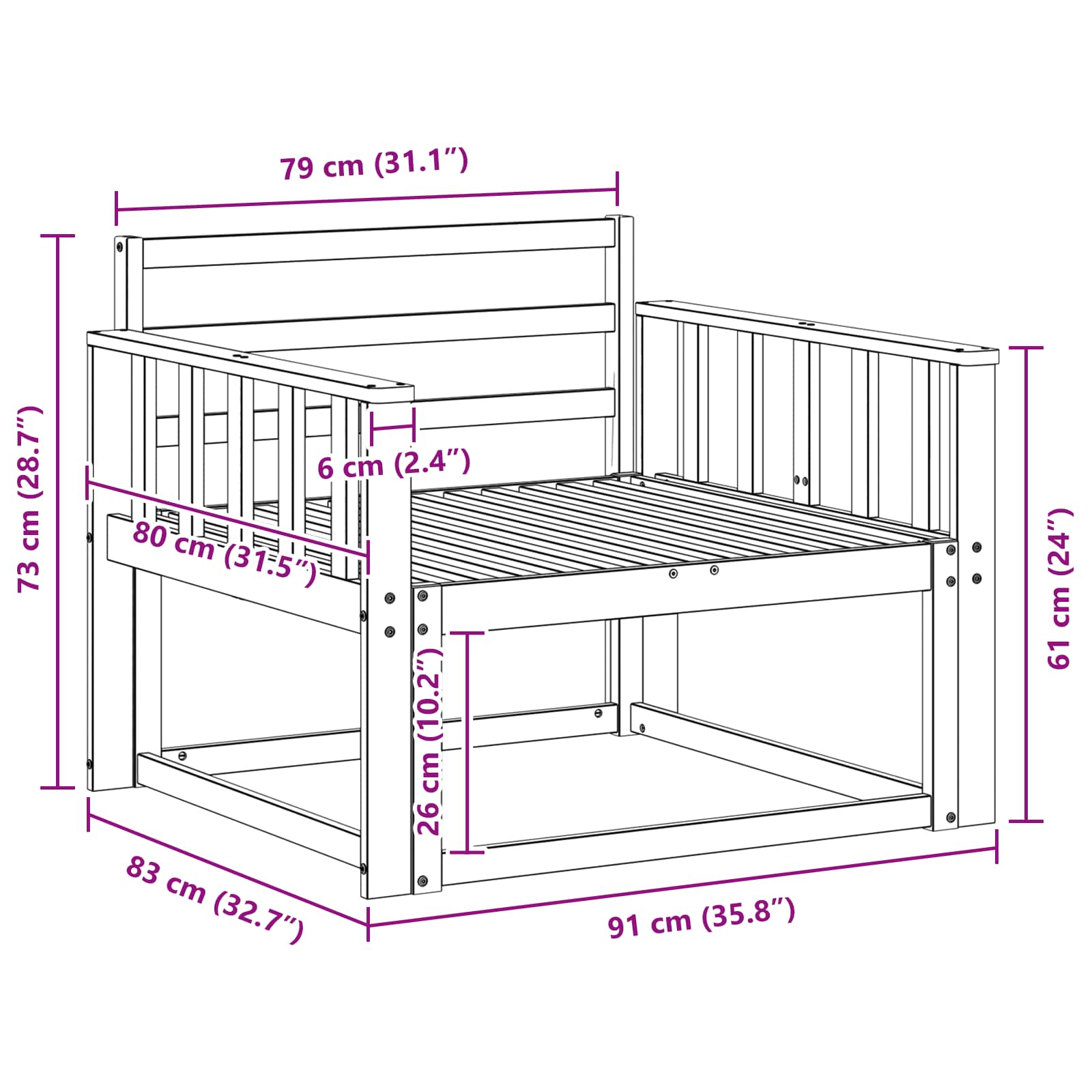 Outdoor Mittelsofa Massivholz Akazie Weiß
