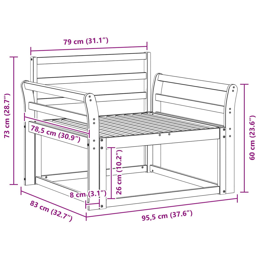 Outdoor Mittelsofa Massivholz Akazie Weiß