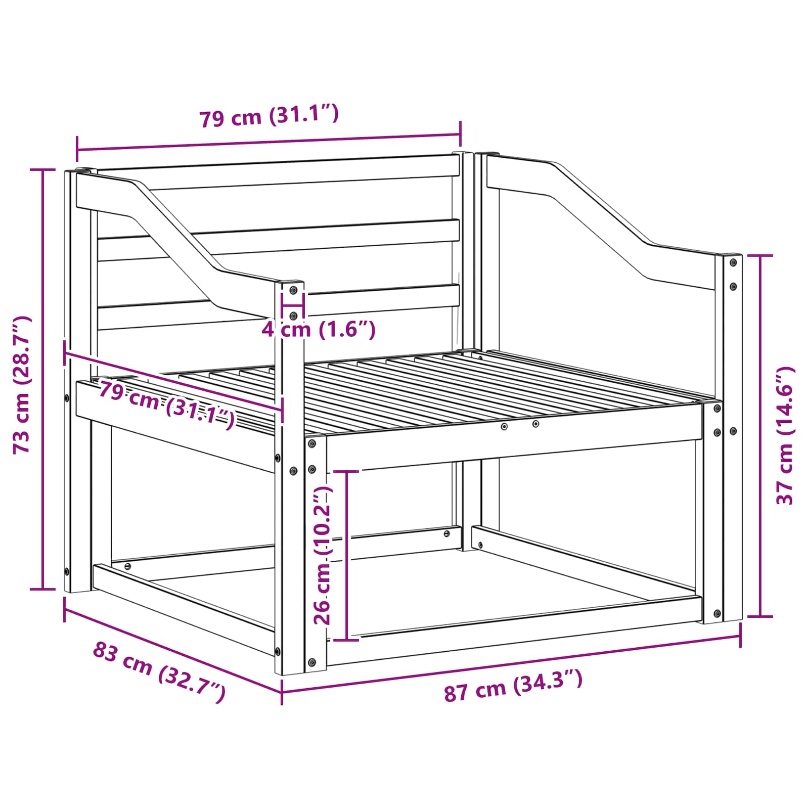 Outdoor Mittelsofa Massivholz Akazie Weiß