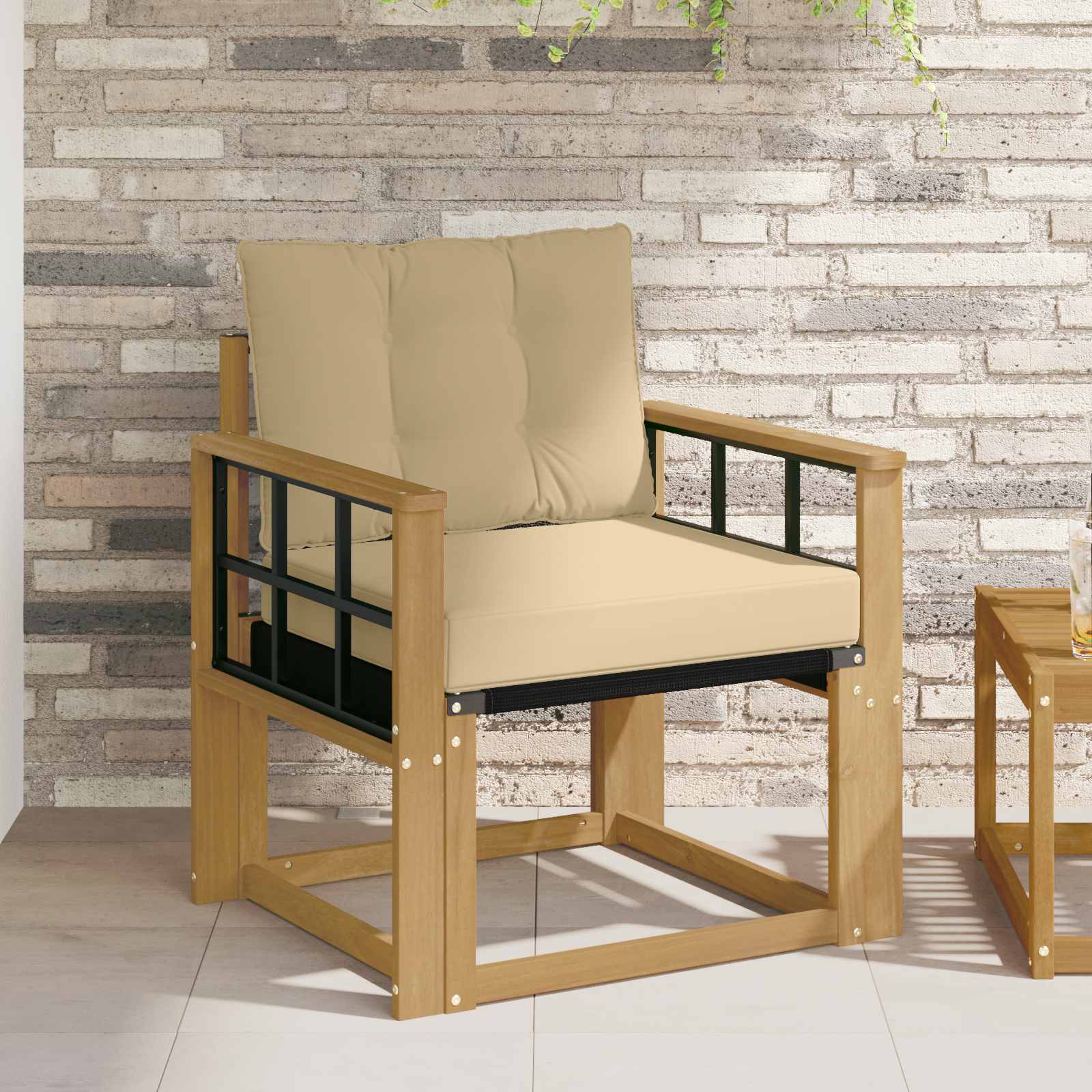 Outdoor-Sofa Massives Akazienholz und Textilene Weiß