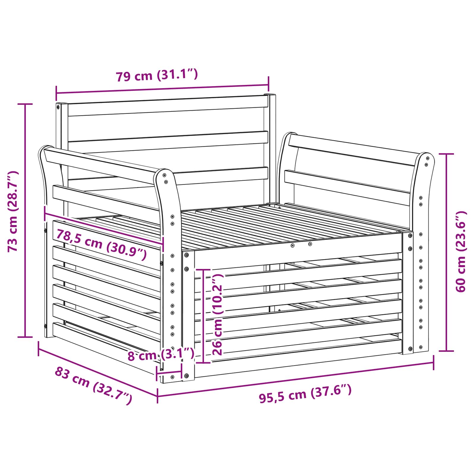 Outdoor-Sofa Massivholz Akazie Weiß