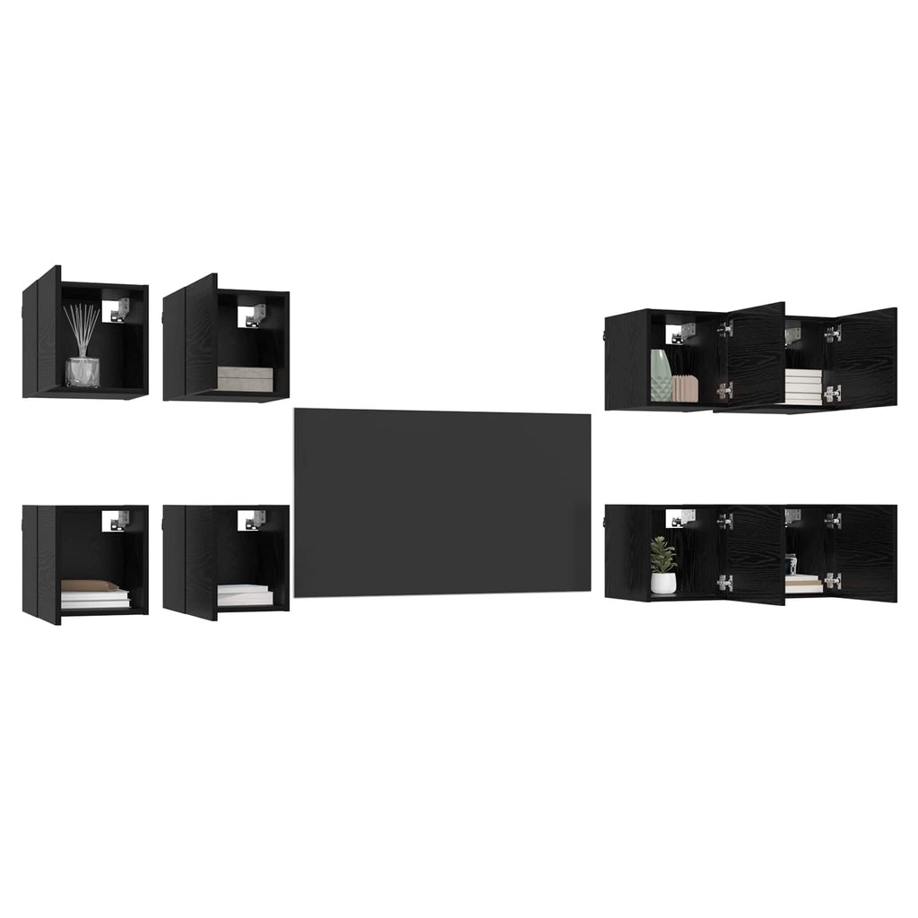 Wandmontiertes TV-Regal 8 pcs Schwarze Eiche 30,5 x 30 x 30 cm