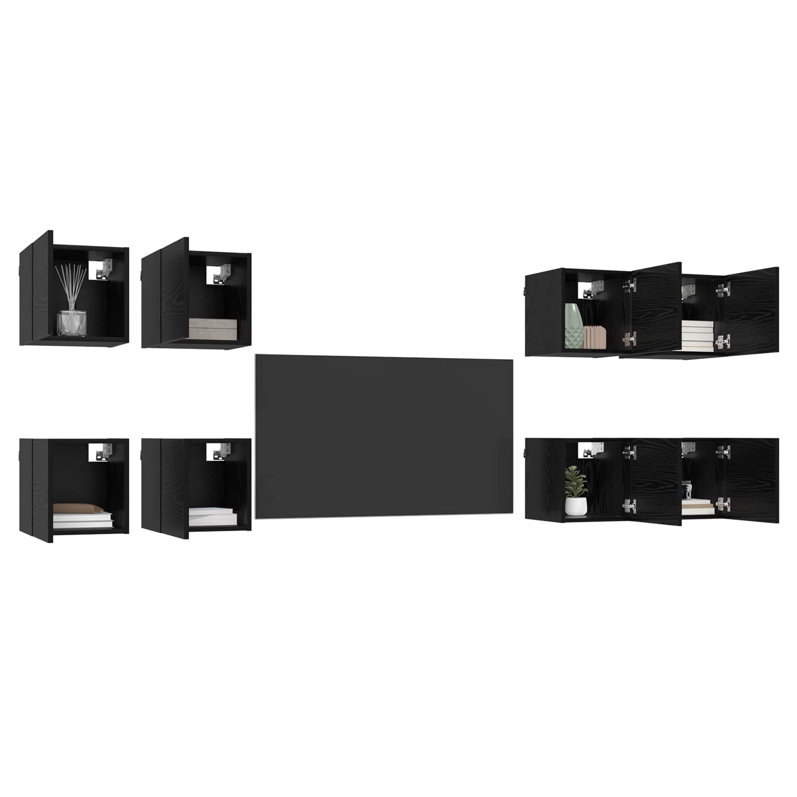 Wandmontiertes TV-Regal 8 pcs Schwarze Eiche 30,5 x 30 x 30 cm