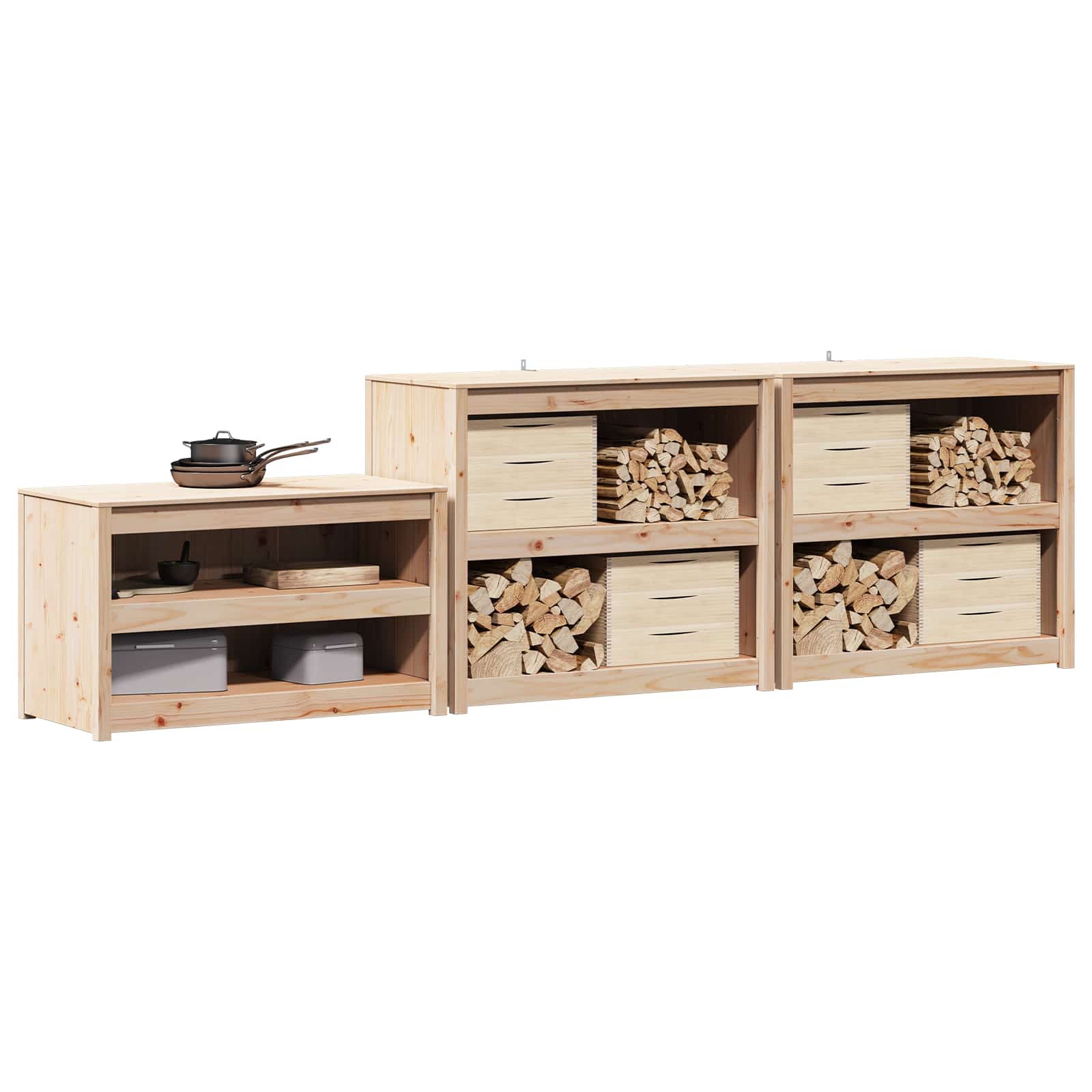 Outdoor-Küchenschrank mit Regal MEPPEL 3 Stück Natur Douglasie