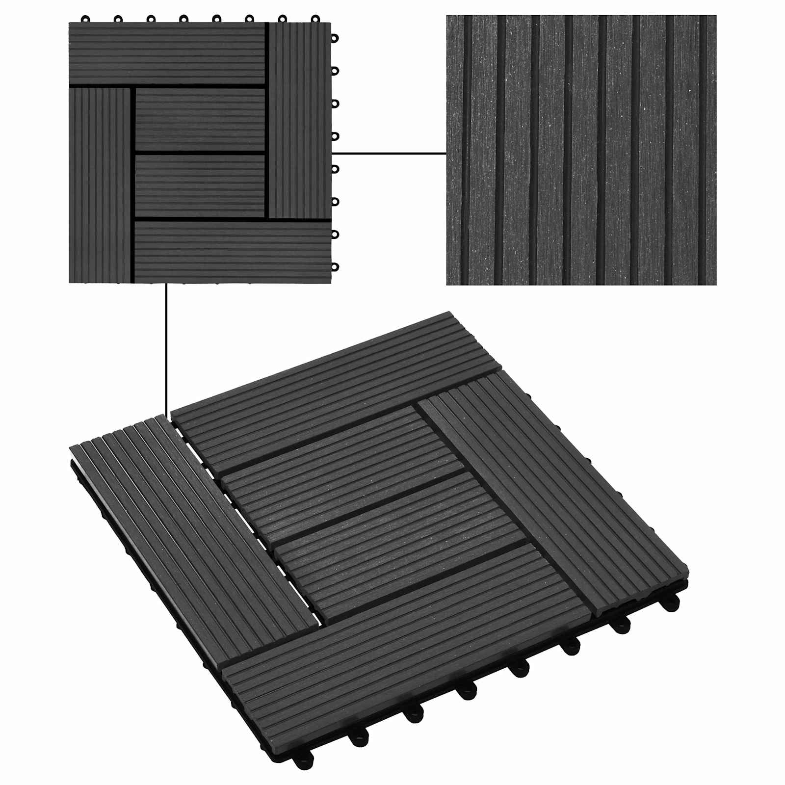Terrassenfliese 22 pcs Schwarz 30 x 30 cm WPC