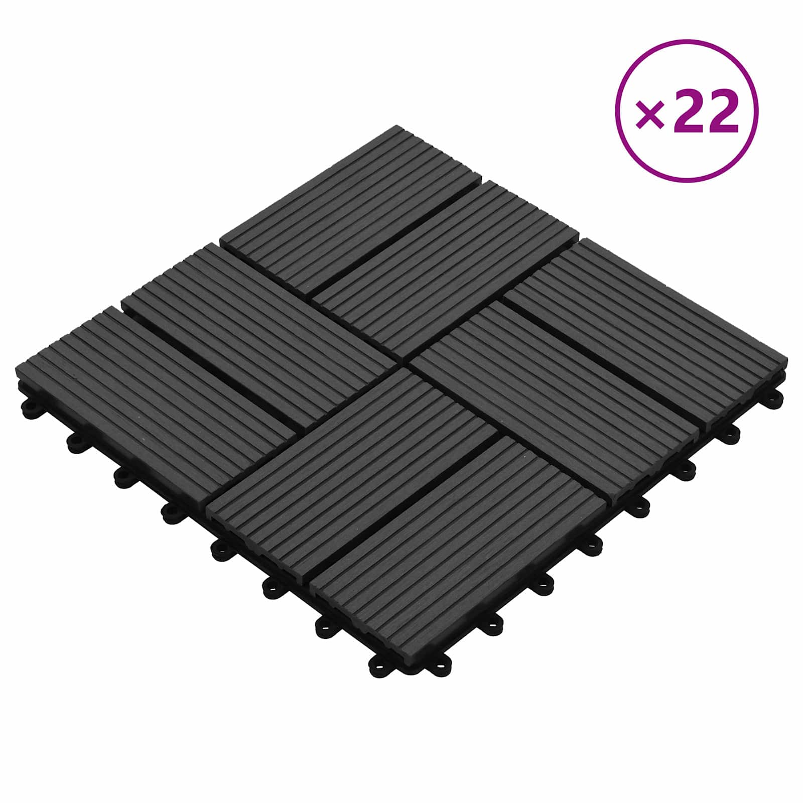 Terrassenfliese 22 pcs Schwarz 30 x 30 cm WPC