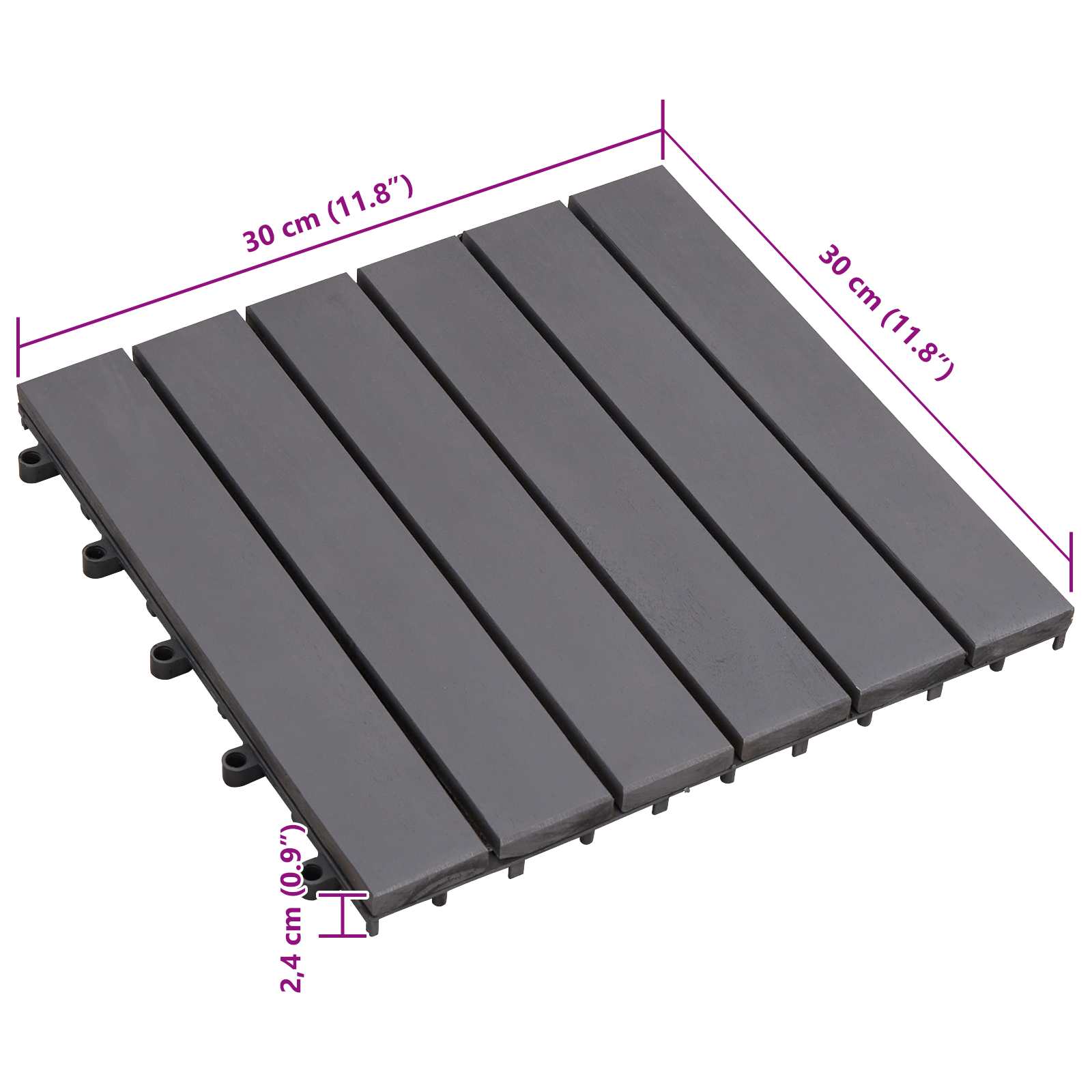 Terrassenfliese 30 pcs Grau 30 x 30 cm Akazien-Hartholz