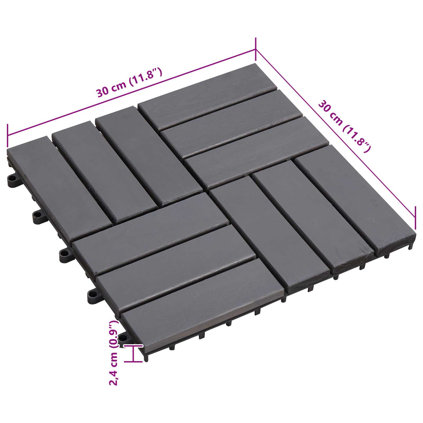 Terrassenfliese 20 pcs Grau 30 x 30 cm Akazien-Hartholz