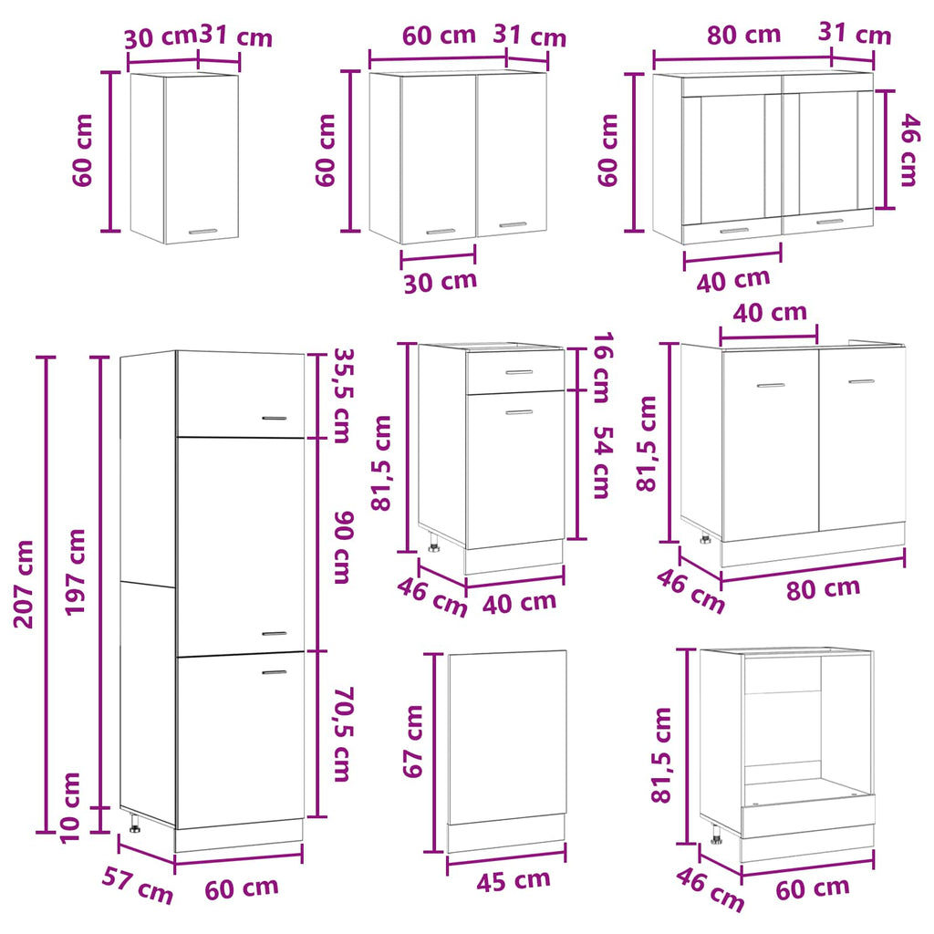 Kücheneinheit Lyon 8 pcs Altholz Holzwerkstoff