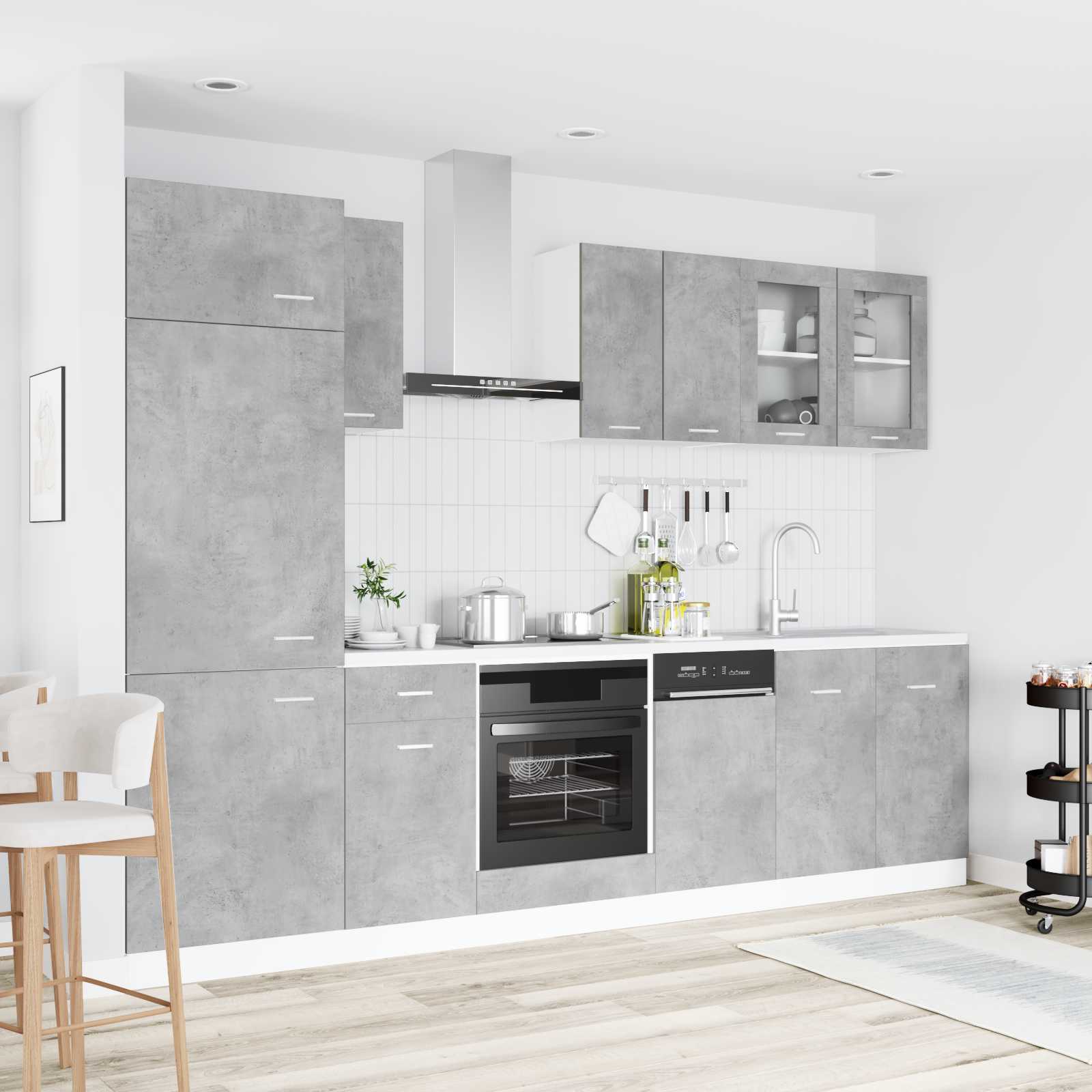 Kücheneinheit Lyon 8 pcs Betongrau Holzwerkstoff