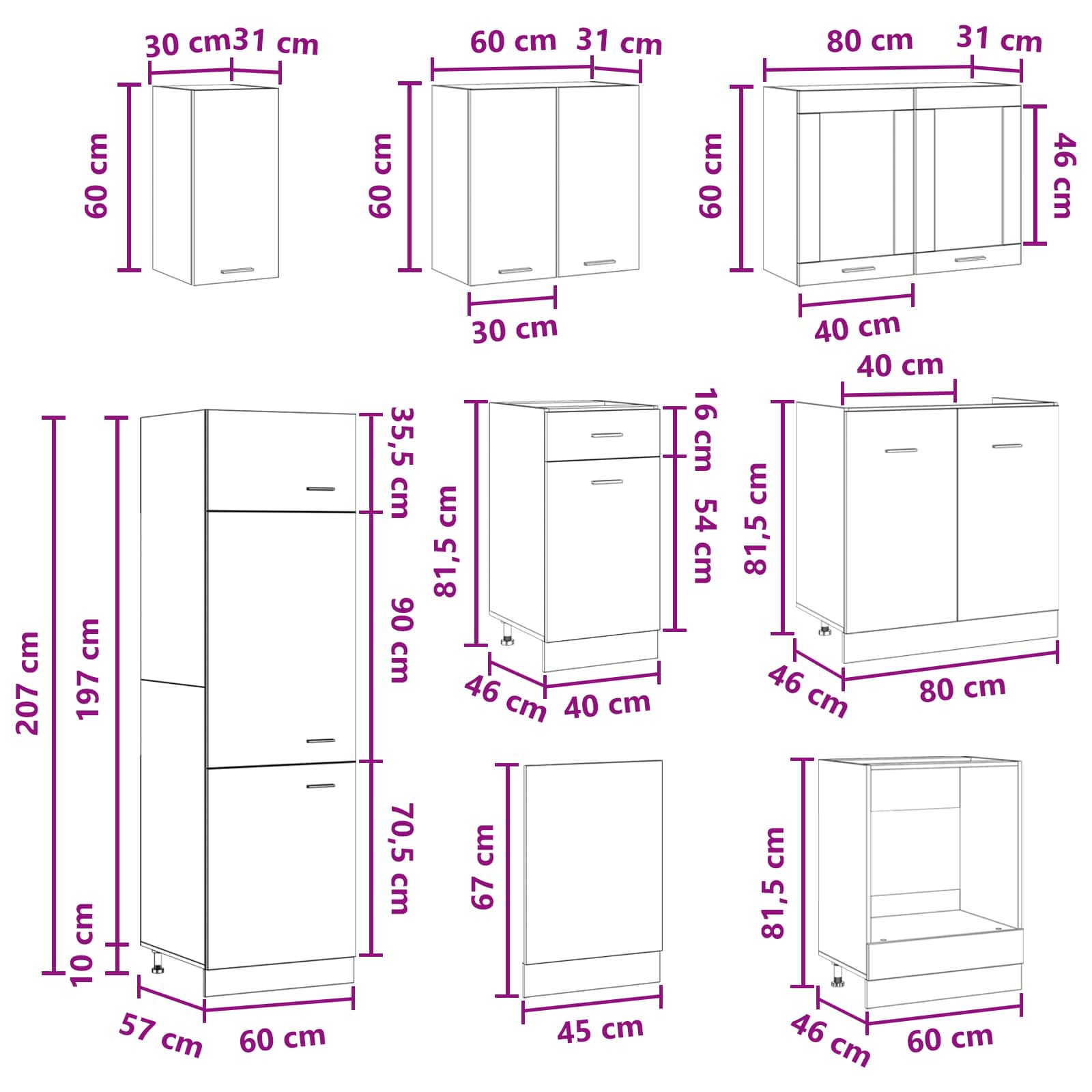 Kücheneinheit Lyon 8 pcs Betongrau Holzwerkstoff