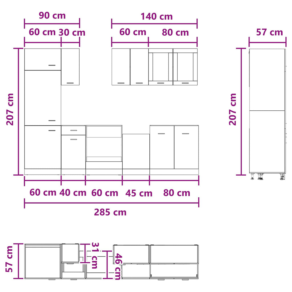 Kücheneinheit Lyon 8 pcs Betongrau Holzwerkstoff
