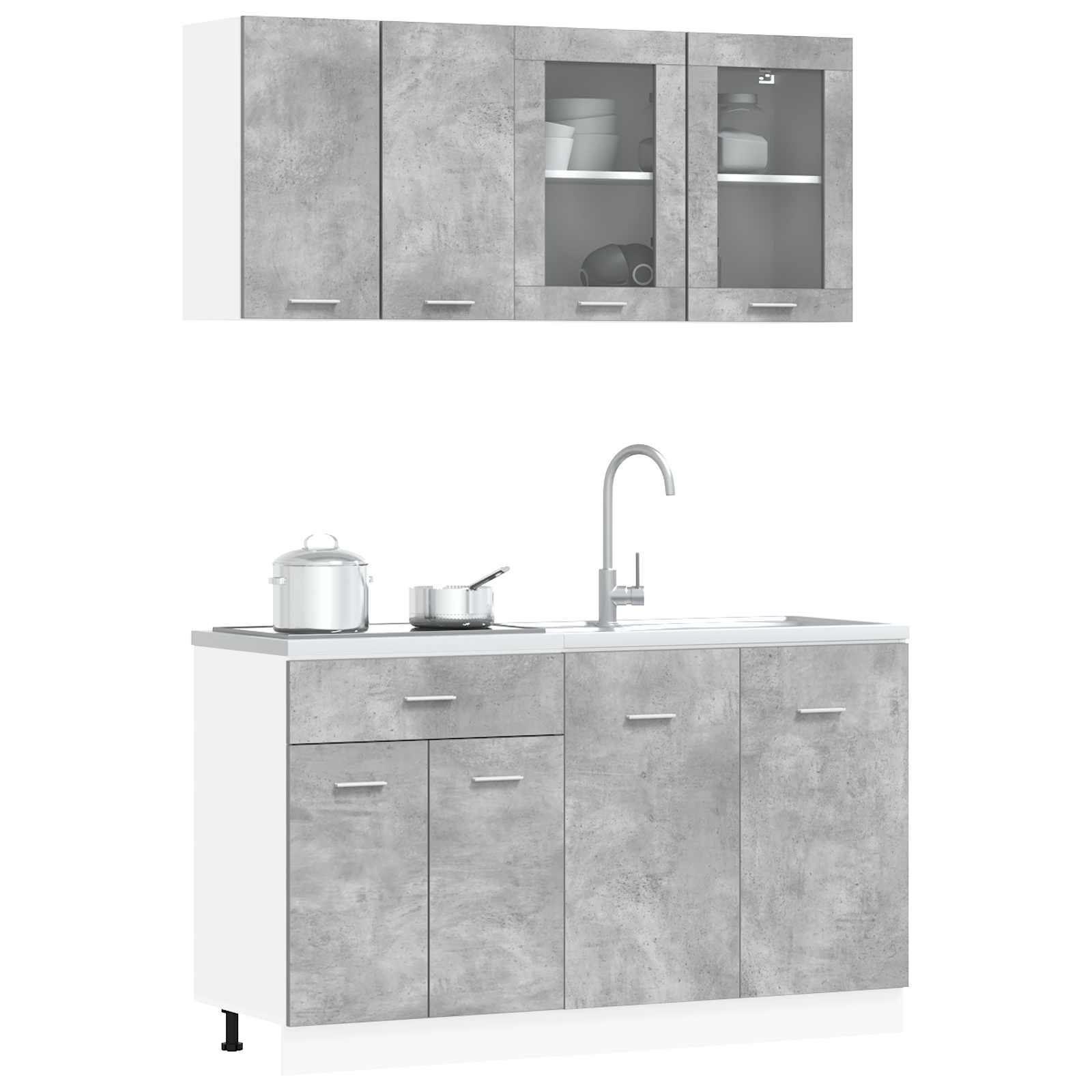 Kücheneinheit Lyon 4 pcs Betongrau Holzwerkstoff