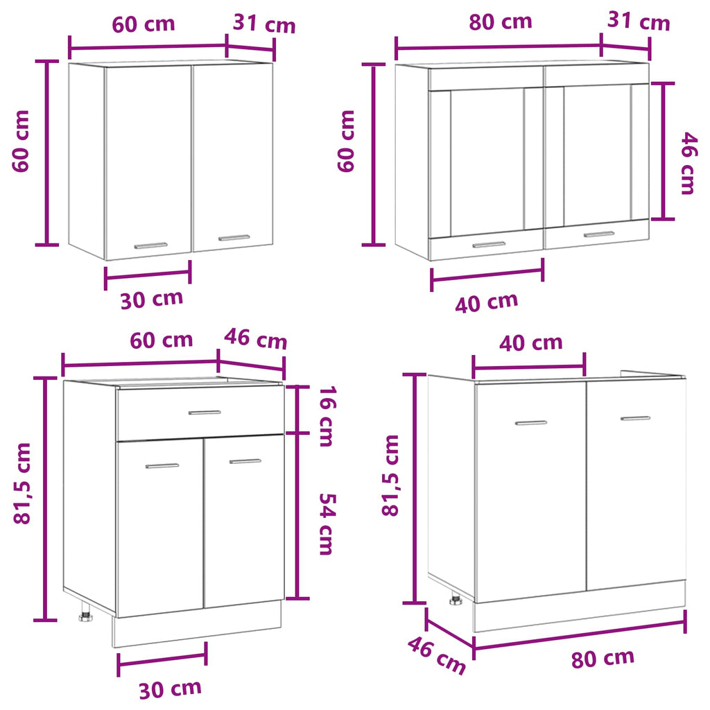 Kücheneinheit Lyon 4 pcs Betongrau Holzwerkstoff