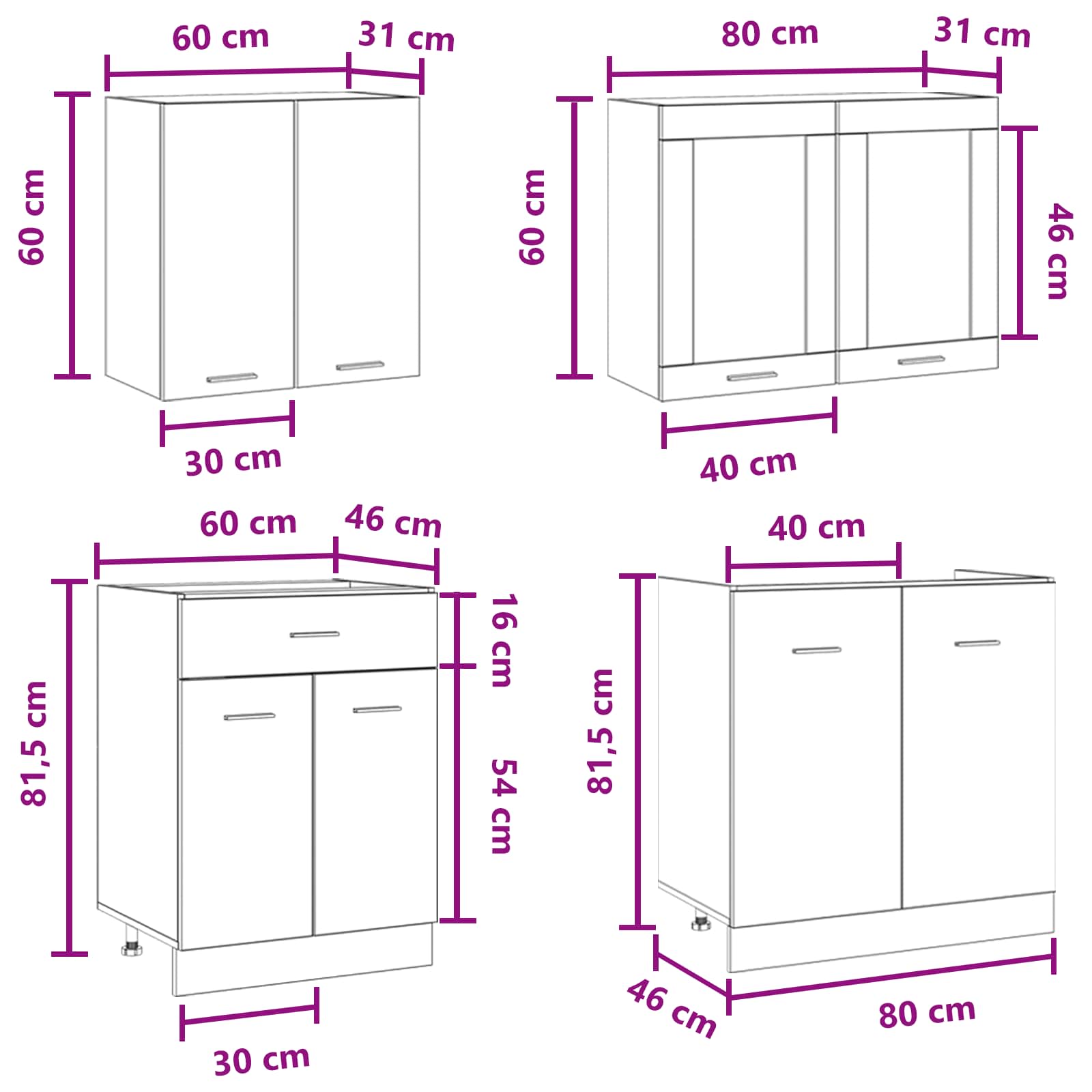 Kücheneinheit Lyon 4 pcs Betongrau Holzwerkstoff