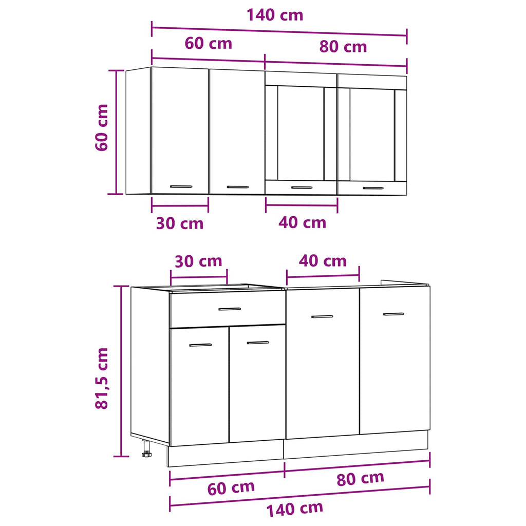Kücheneinheit Lyon 4 pcs Betongrau Holzwerkstoff