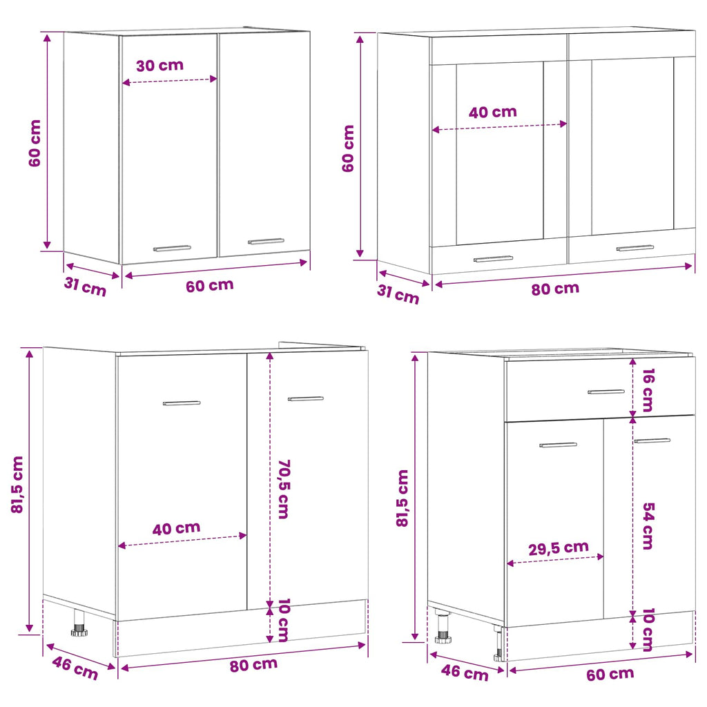Kücheneinheit Lyon 4 pcs Schwarze Eiche Holzwerkstoff