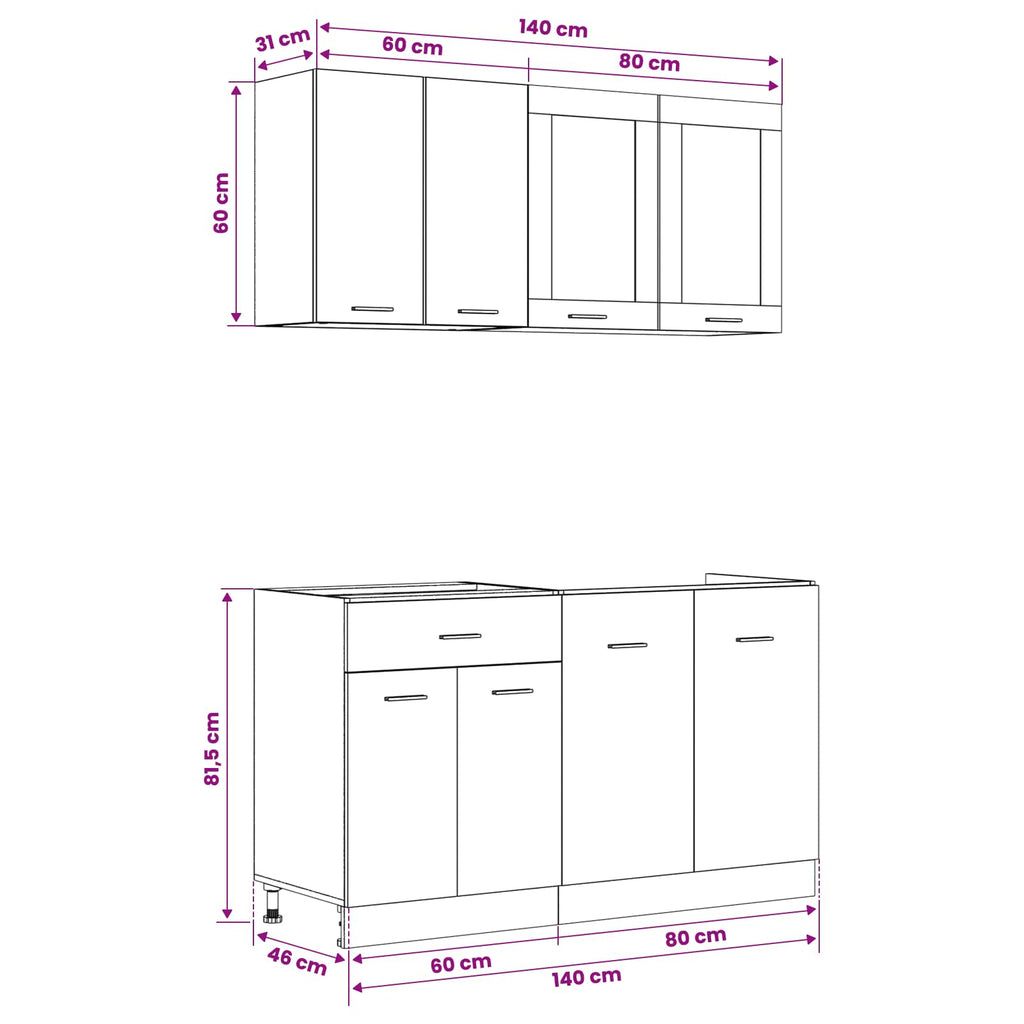 Kücheneinheit Lyon 4 pcs Schwarze Eiche Holzwerkstoff