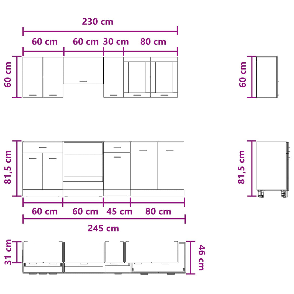 Kücheneinheit Lyon 8 pcs Holzwerkstoff