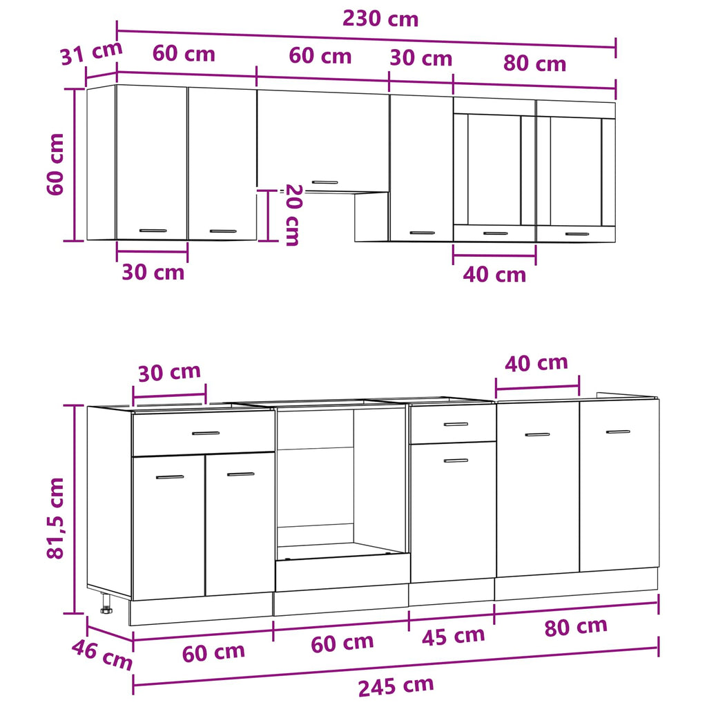 Kücheneinheit Lyon 8 pcs Holzwerkstoff