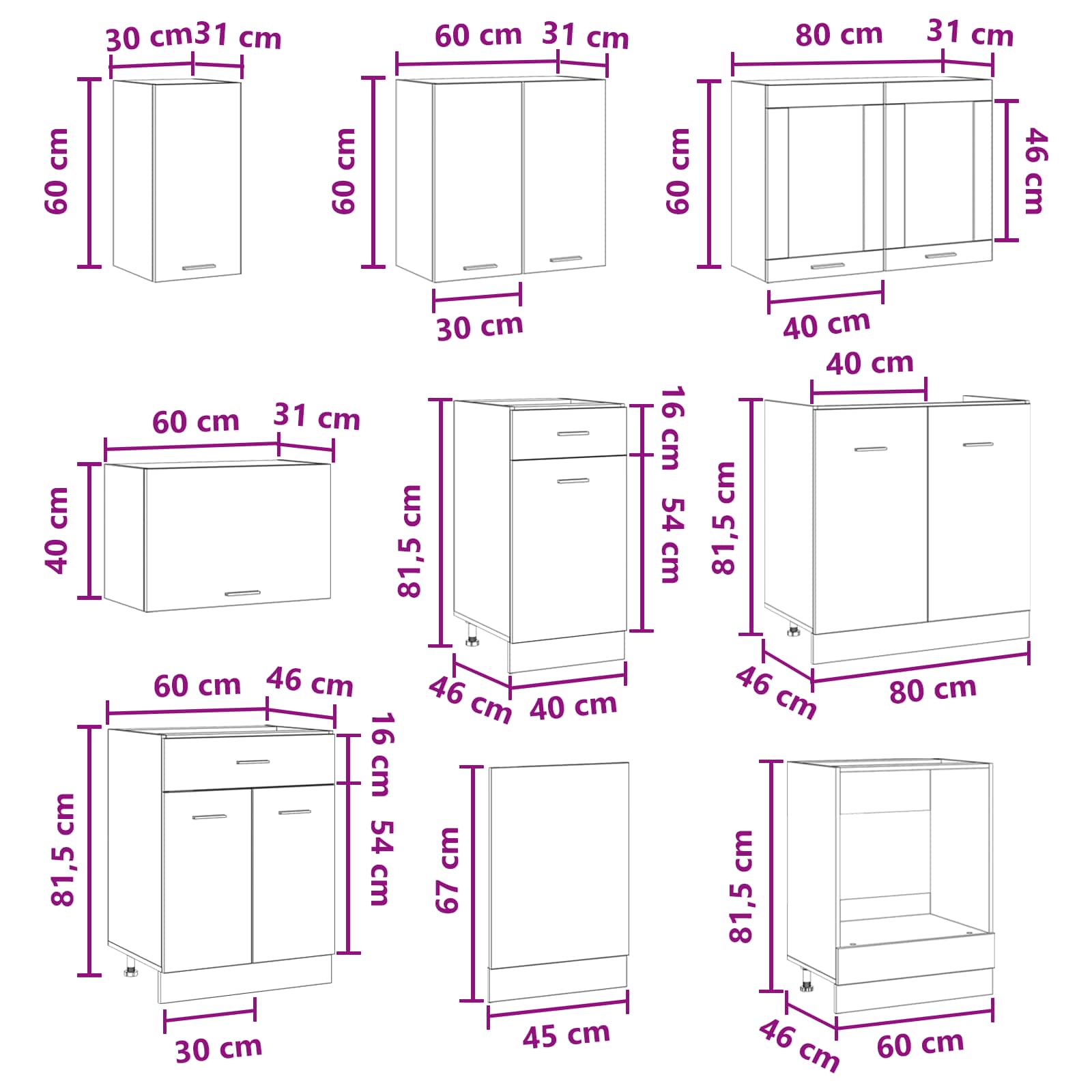 Kücheneinheit Lyon 8 pcs Holzwerkstoff