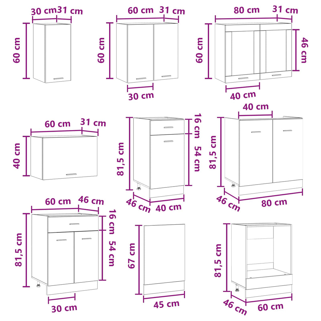 Kücheneinheit Lyon 8 pcs Holzwerkstoff