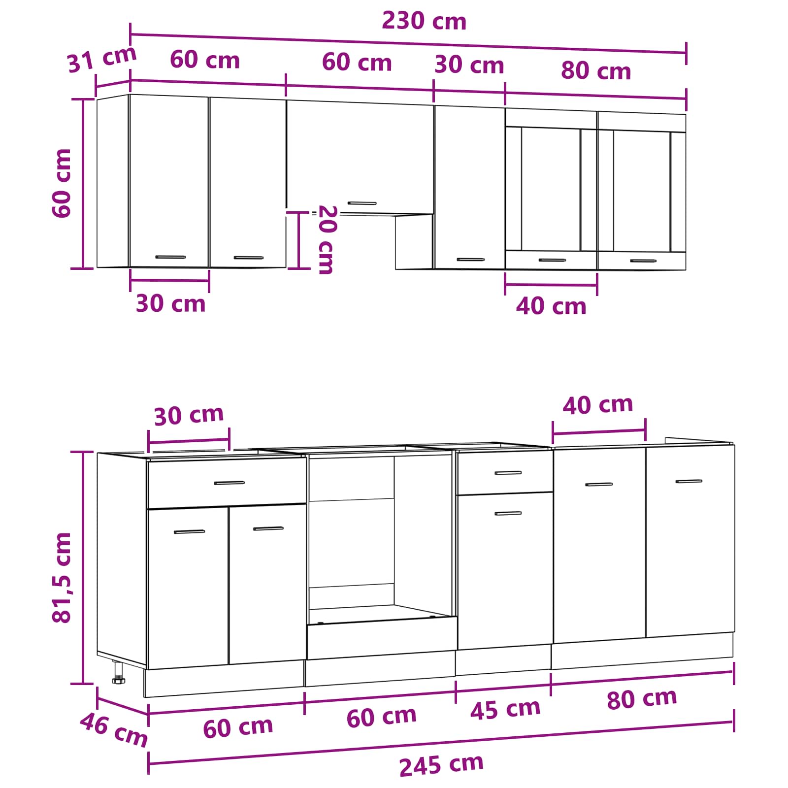 Kücheneinheit Lyon 8 pcs Holzwerkstoff