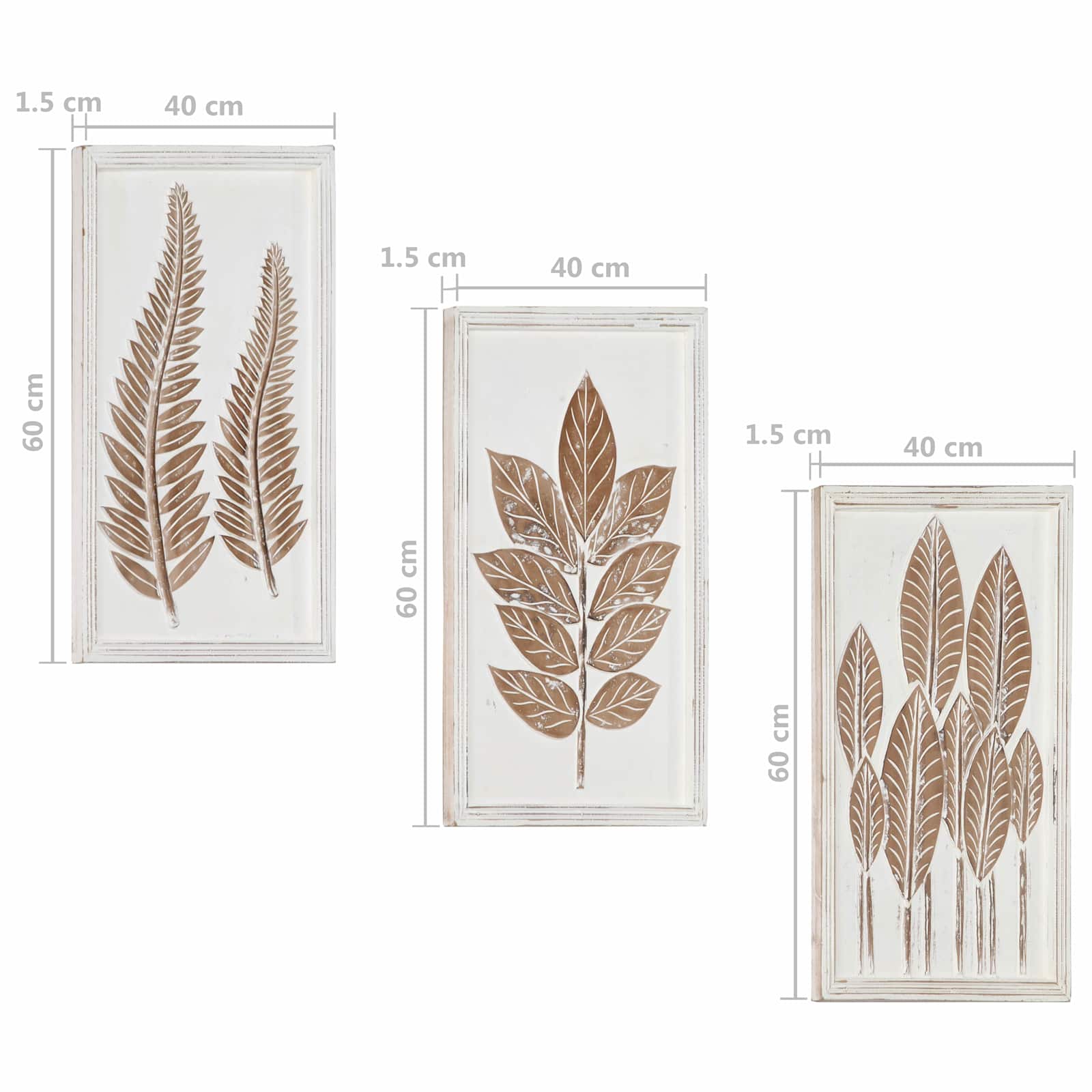 Kunst Dekoration 3 pcs Braun und Weiß 40 x 40 x 1,5 cm