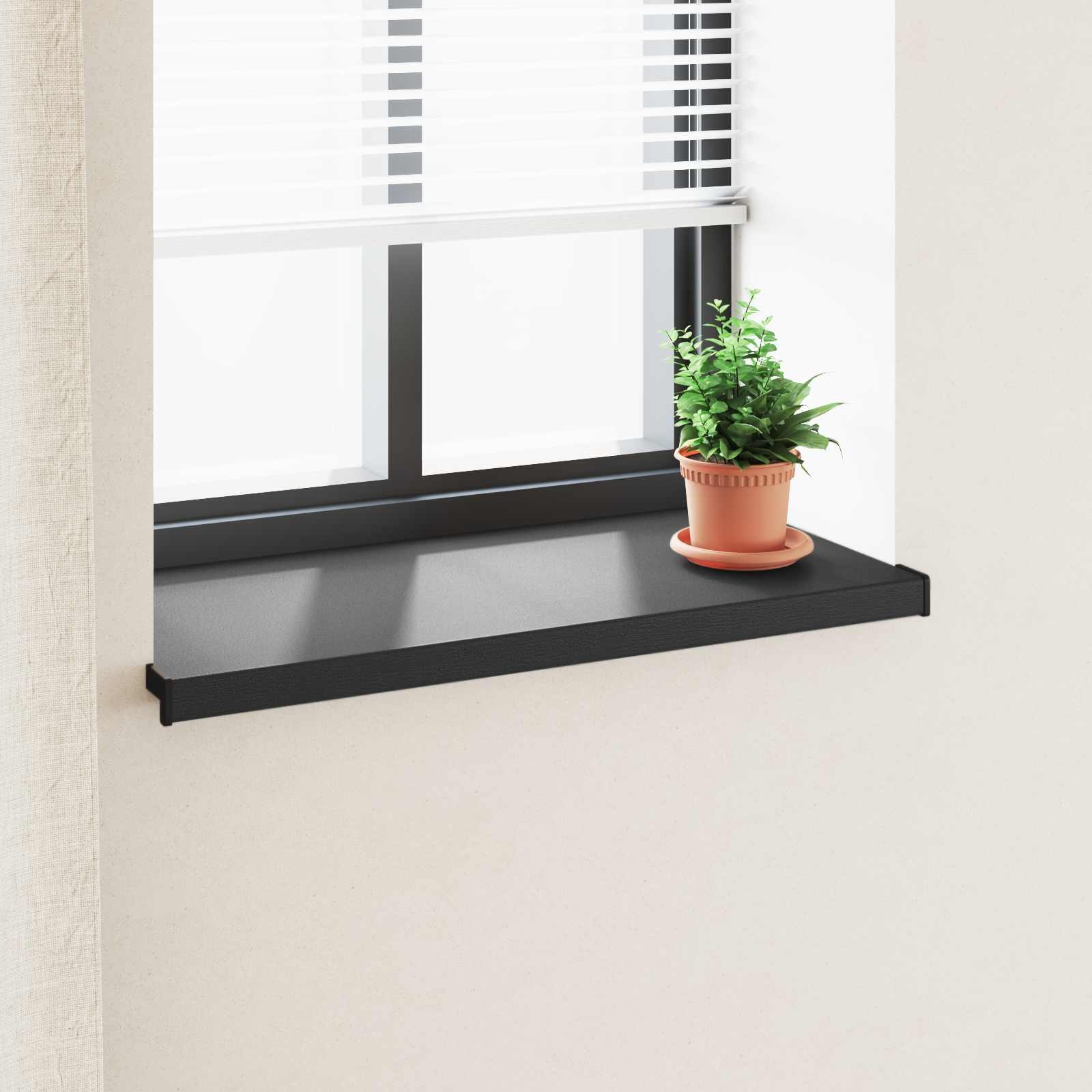 Fensterbank Schwarz mit Holzmaserung 80 x 40 x 4,5 cm PVC