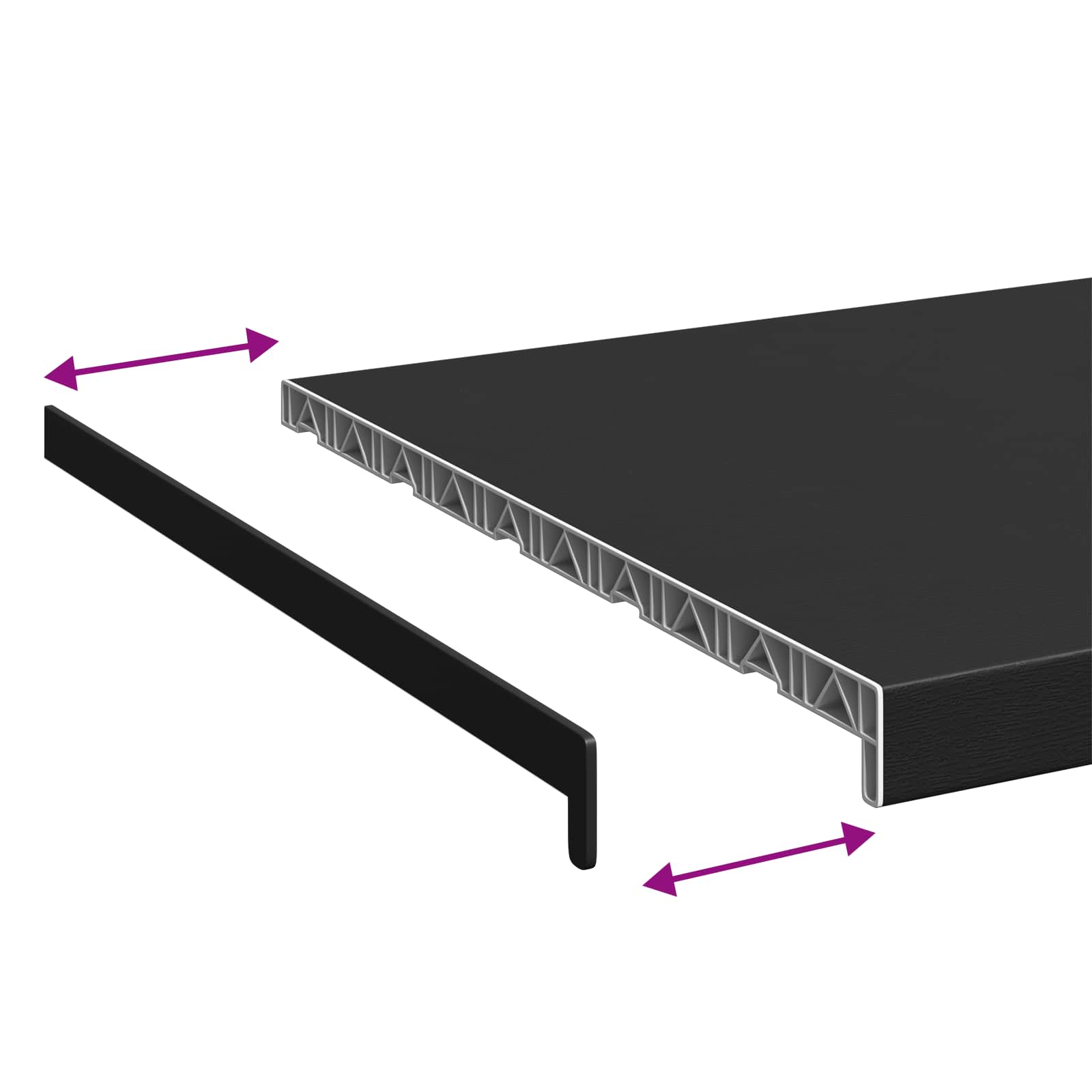 Fensterbank Schwarz mit Holzmaserung 100 x 50 x 4,5 cm PVC