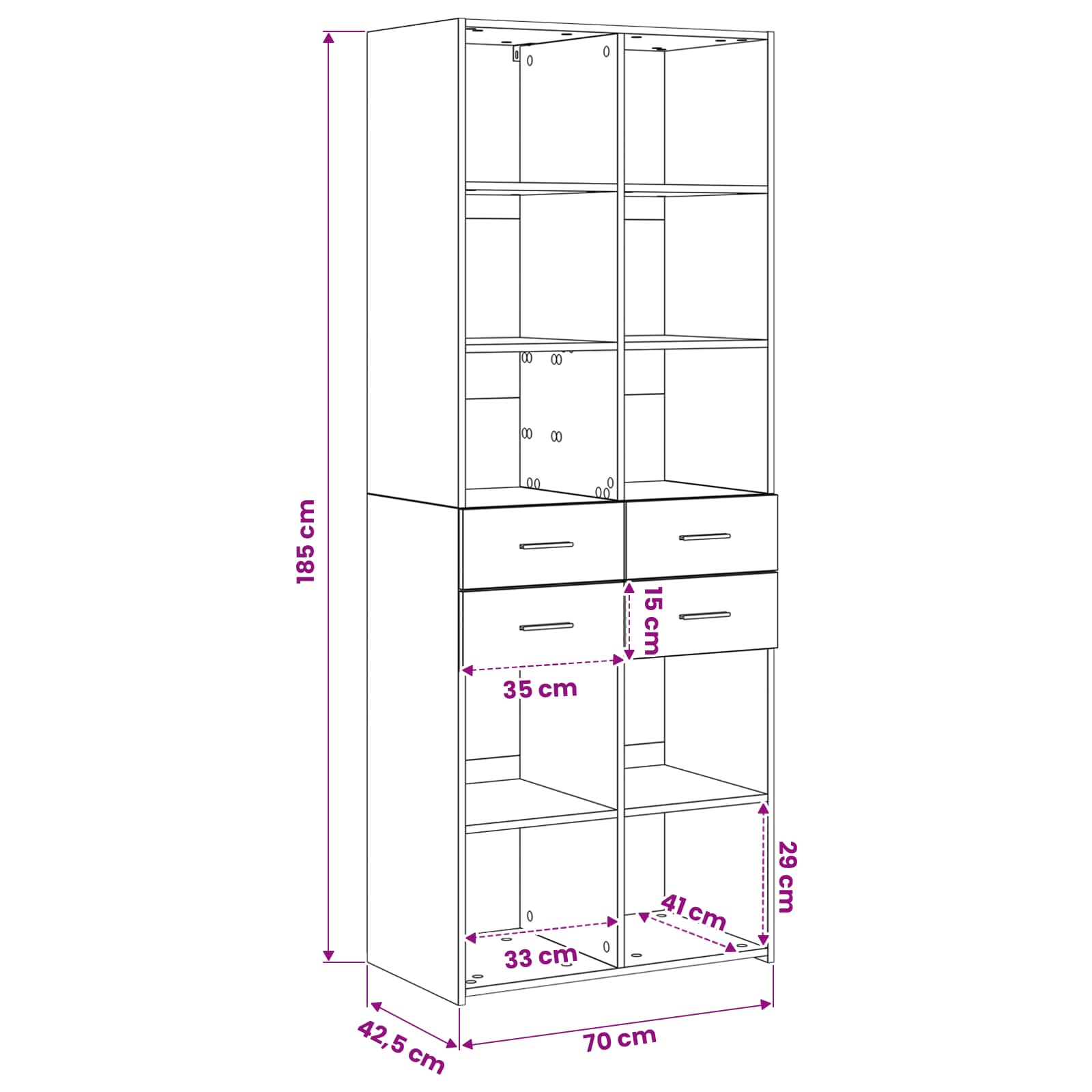 Bücherregal Altholz 30 x 42,4 x 185,2 cm