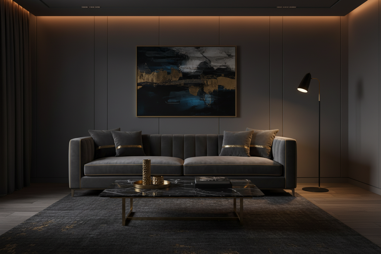 Moderne luxuriöse Wohnzimmermöbel in elegantem dunklem Design