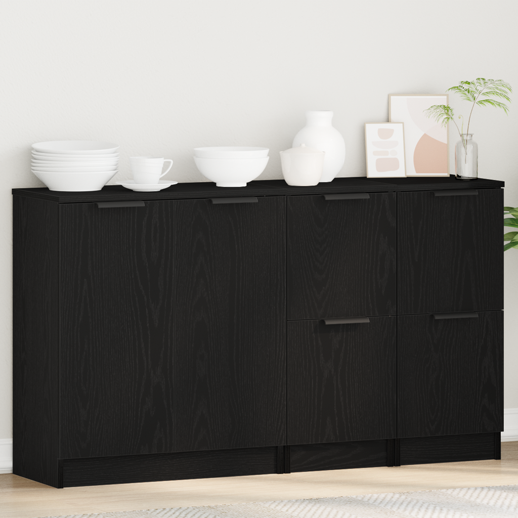Sideboard 3 pcs Schwarz Eichen-Optik Holzwerkstoff