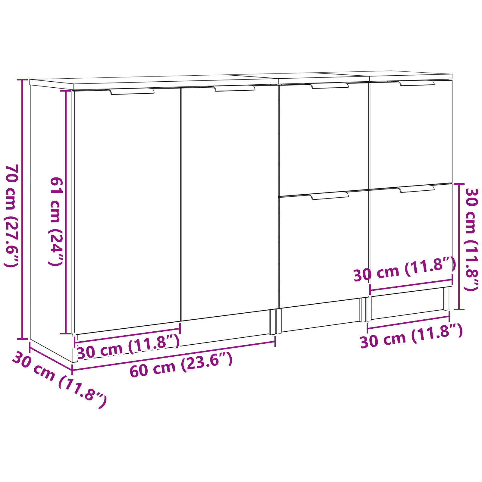 Sideboard 3 pcs Schwarz Eichen-Optik Holzwerkstoff